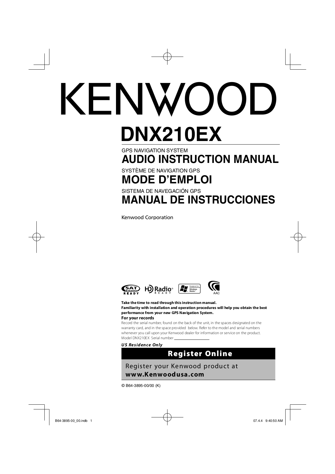 Kenwood DNX210EX User Manual