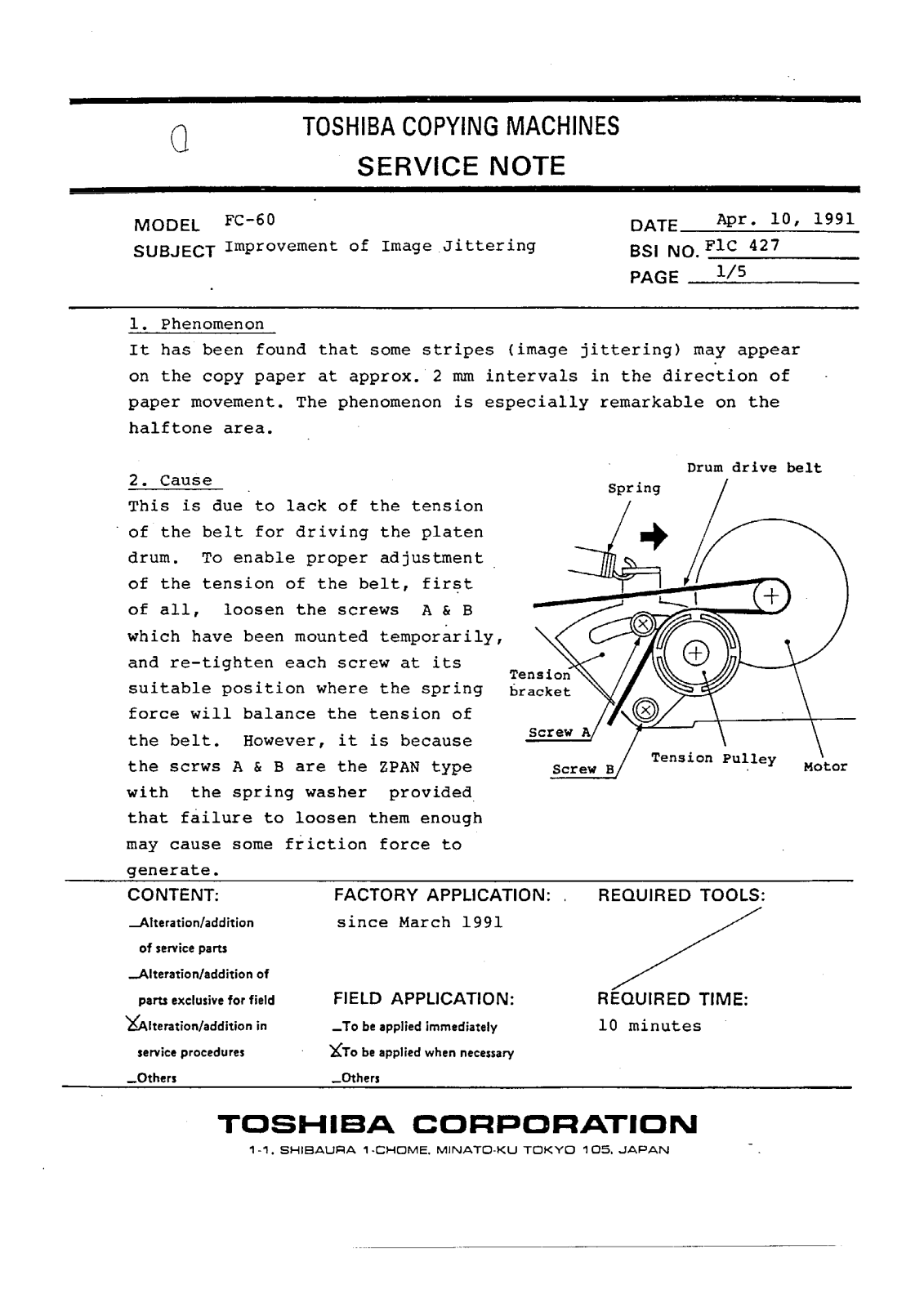 Toshiba f1c427 Service Note