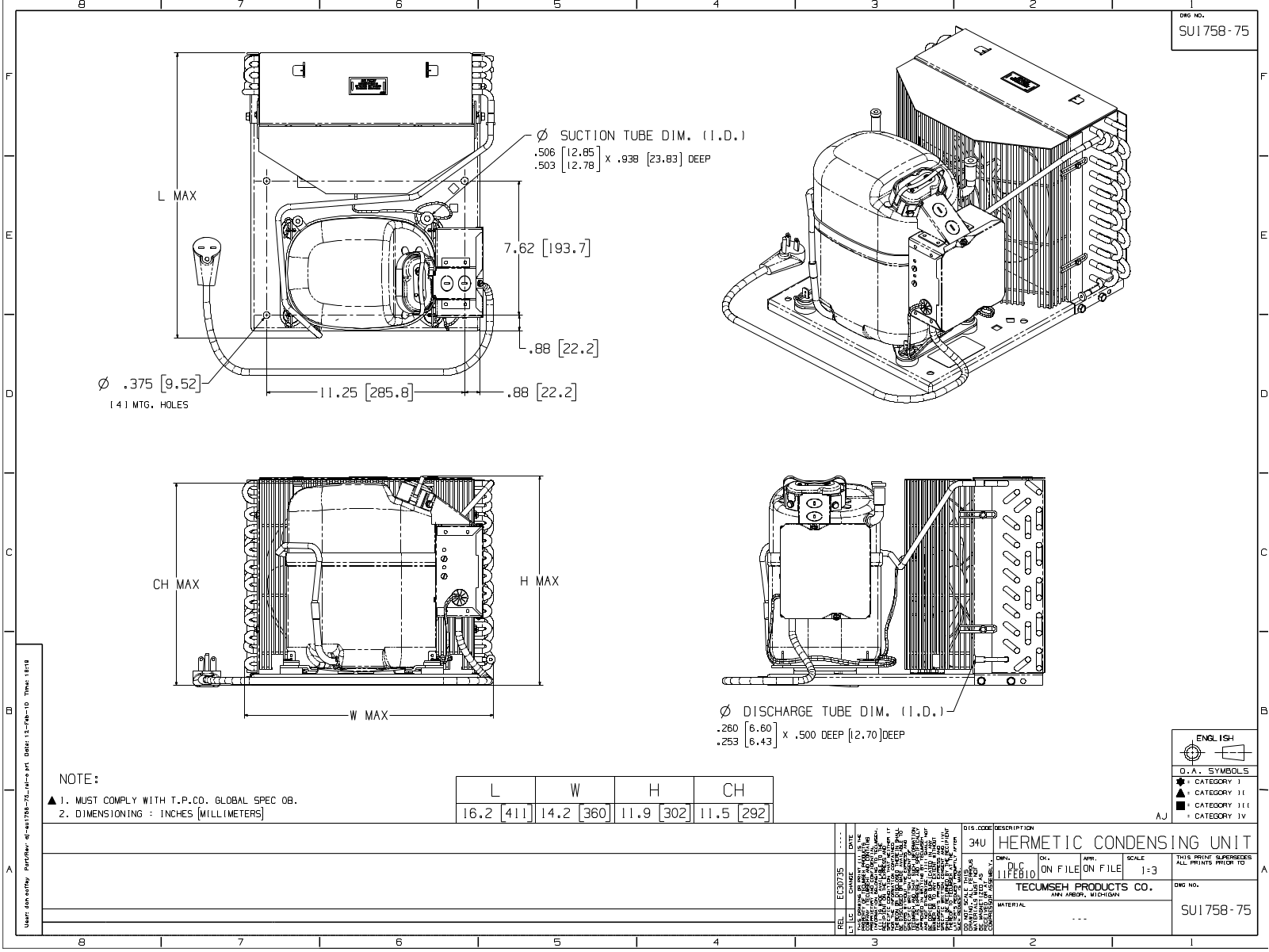 Tecumseh AJA4482YXDXA Drawing Data