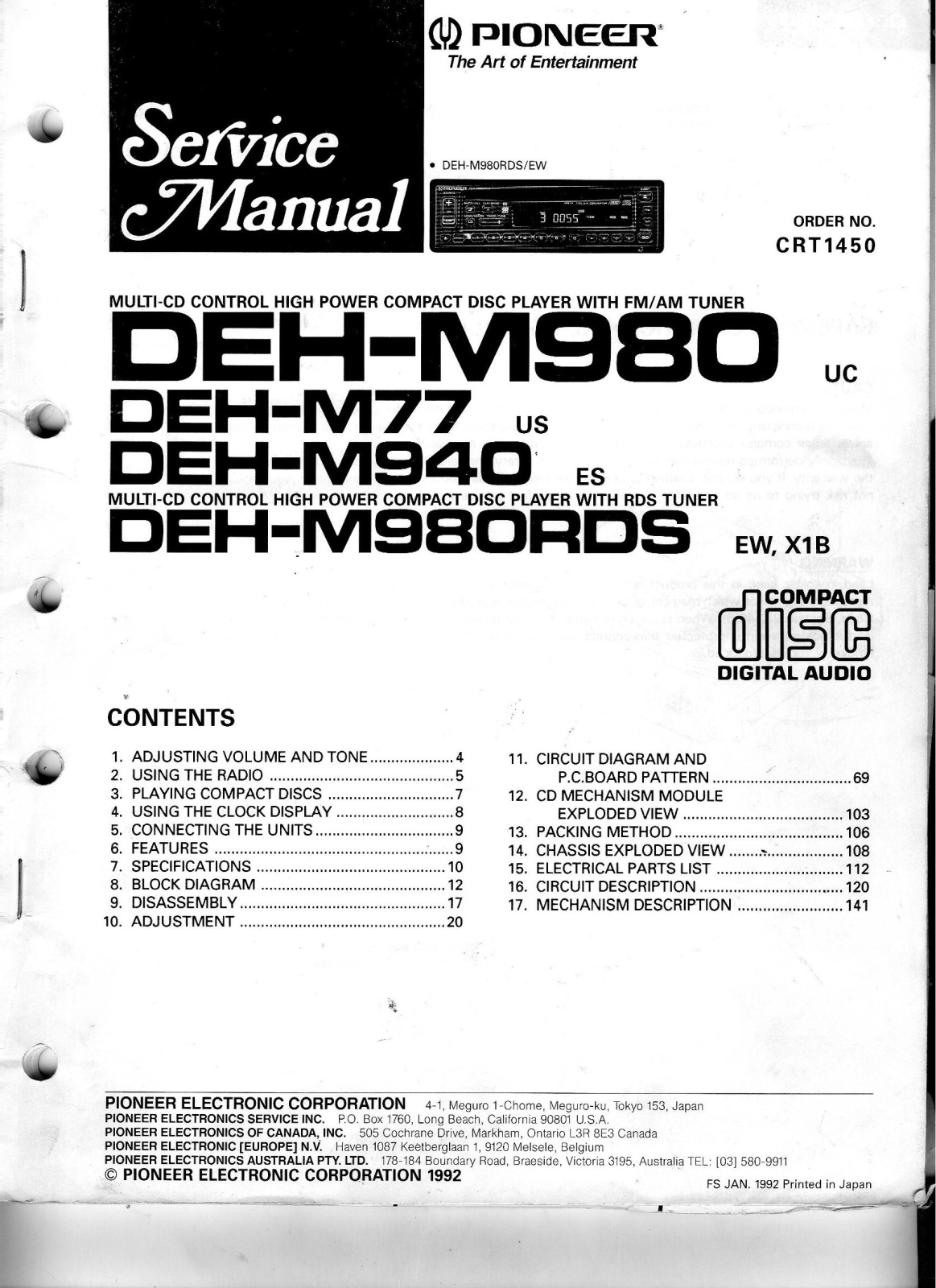 Pioneer DEH-M980, DEH-M77, DEH-M940 Service Manual
