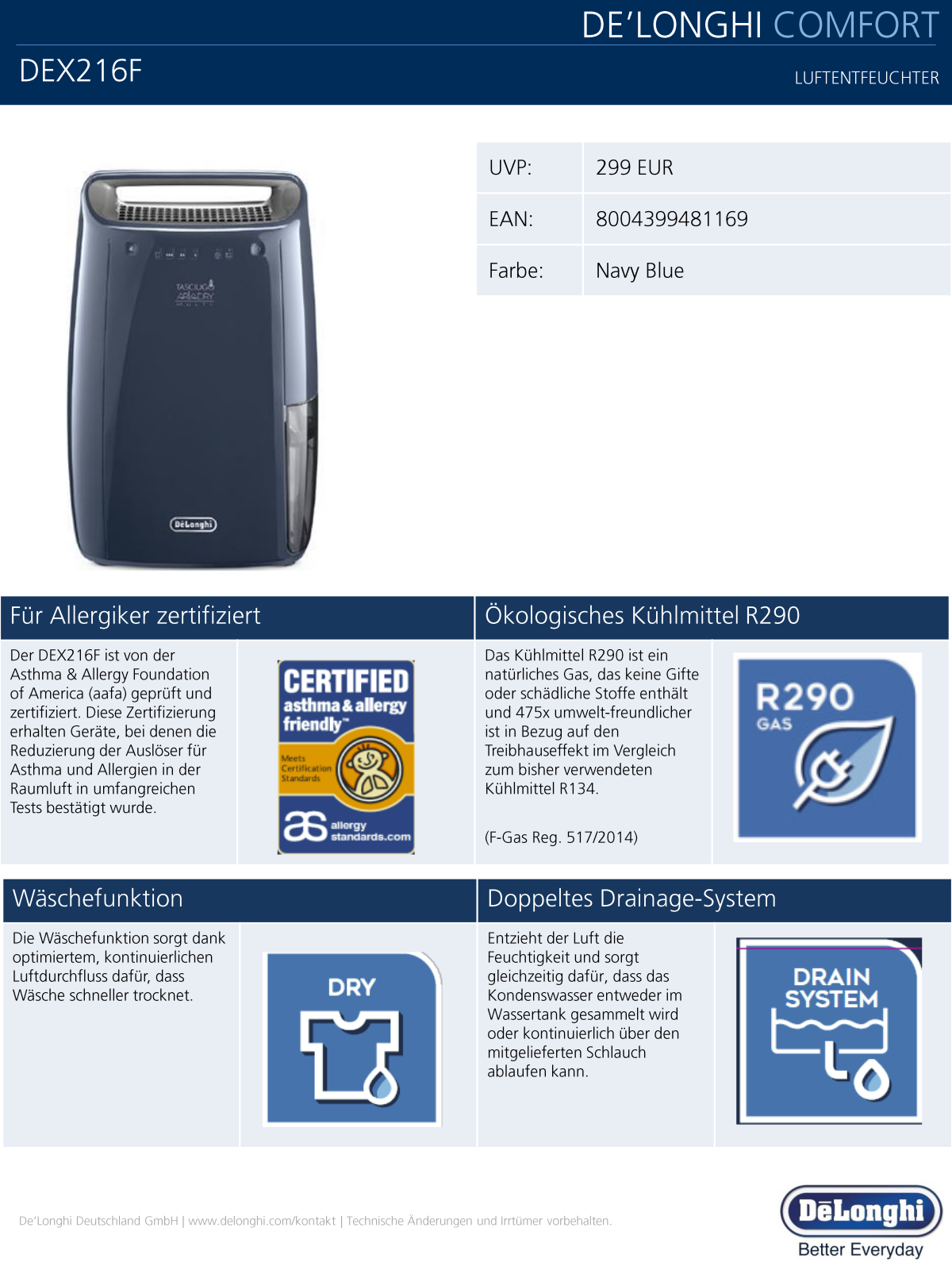 De'Longhi DEX216F Technical data