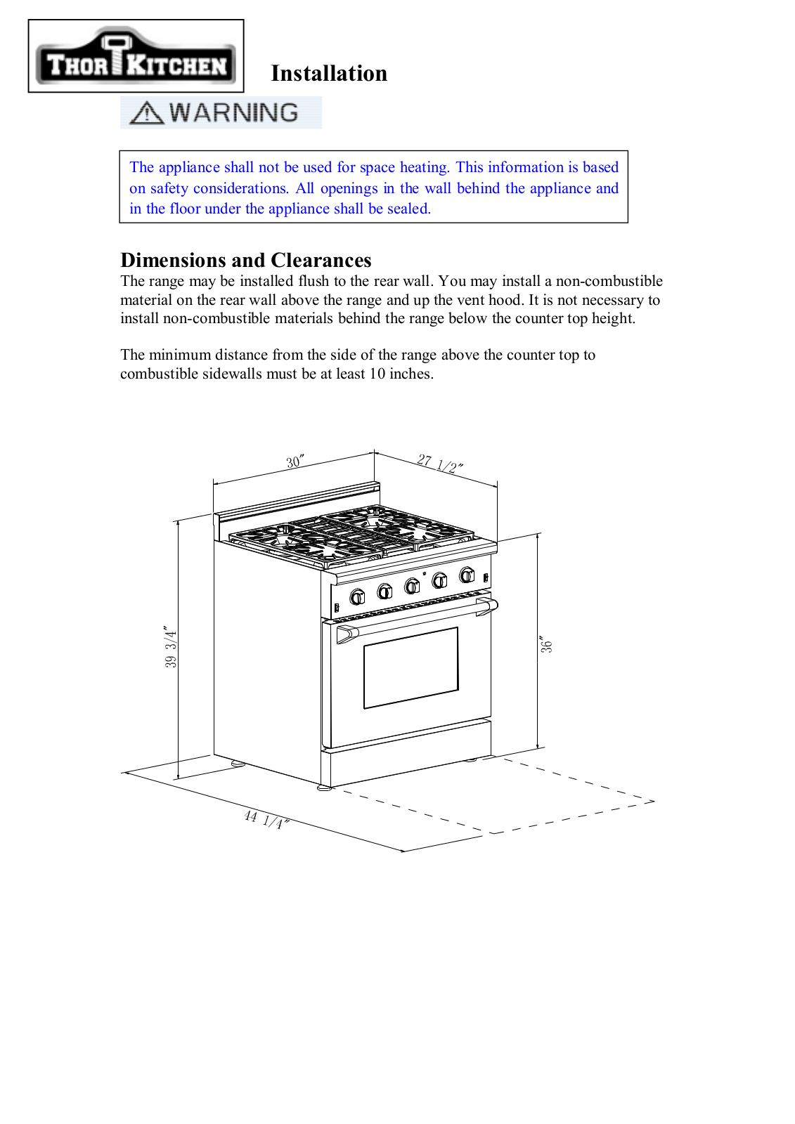 Thor Kitchen LRG3001ULP Installation manual