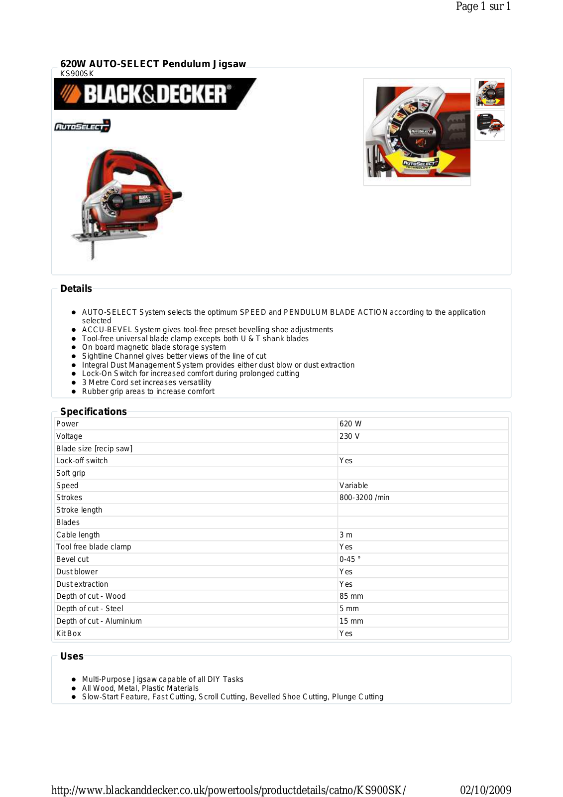 Black & decker KS900SK DATASHEET