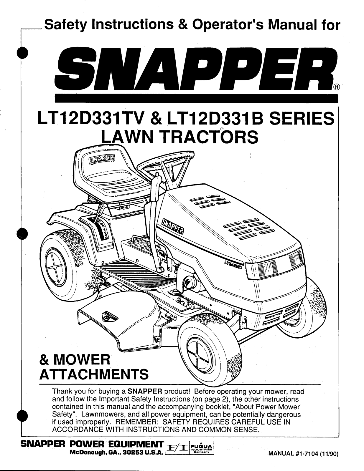 Snapper LT12D331B, LT12D331TV User Manual