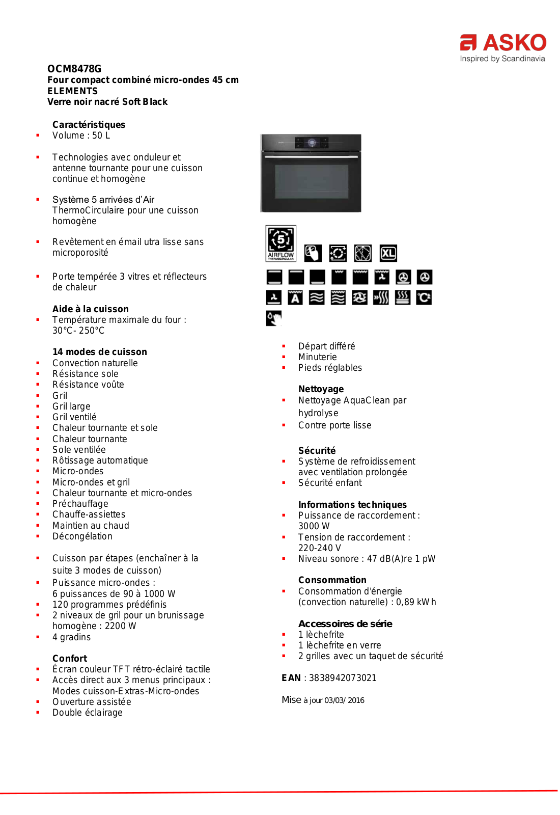 Asko OCM8478G product sheet