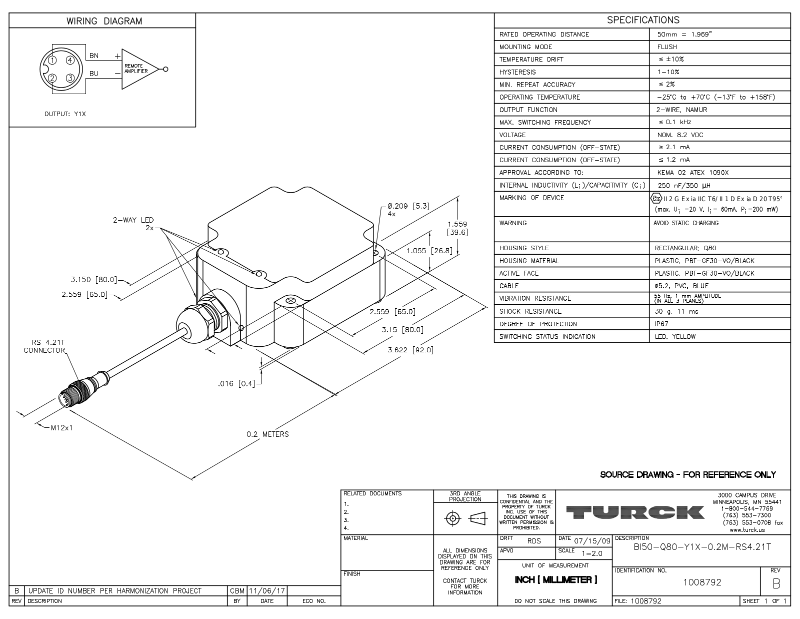 Turck BI50-Q80-Y1X-0.2-RS4.21T Data Sheet