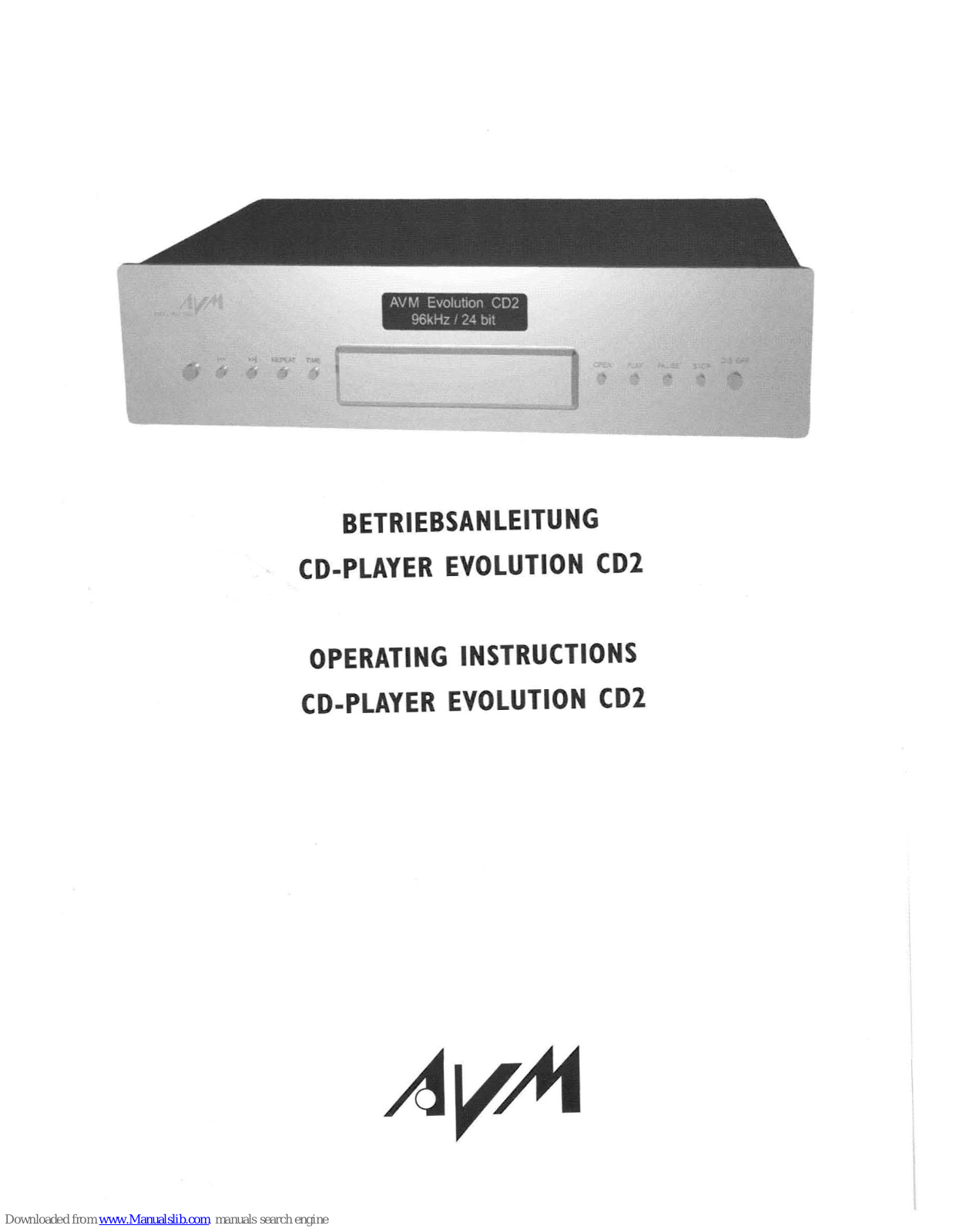 AVM EVOLUTION CD2 Operating Instructions Manual - ManualMachine.com