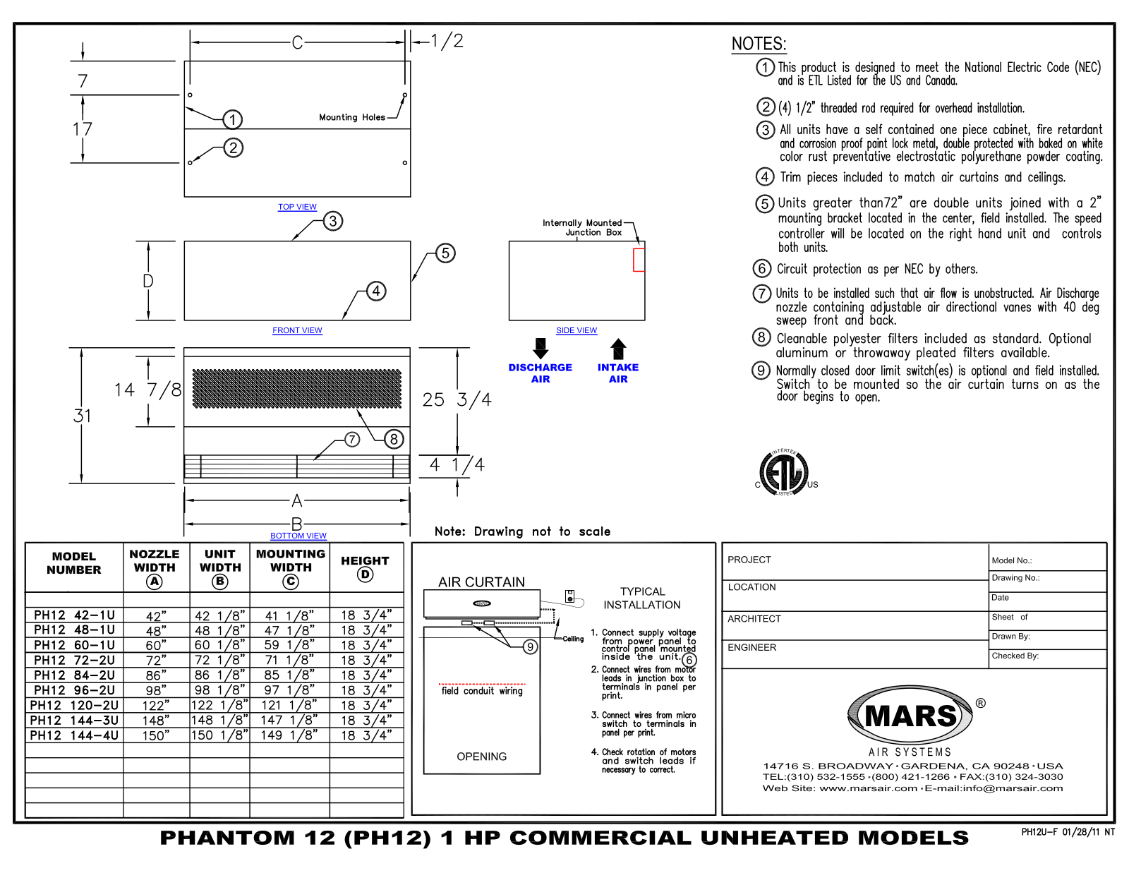 Mars Air PH12 120-2U User Manual