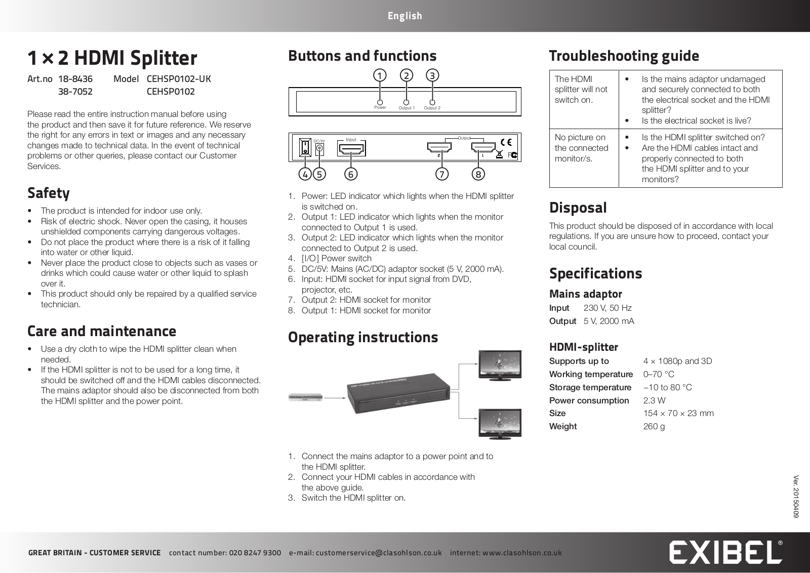 Clas Ohlson CEHSP0102-UK, CEHSP0102 User Manual