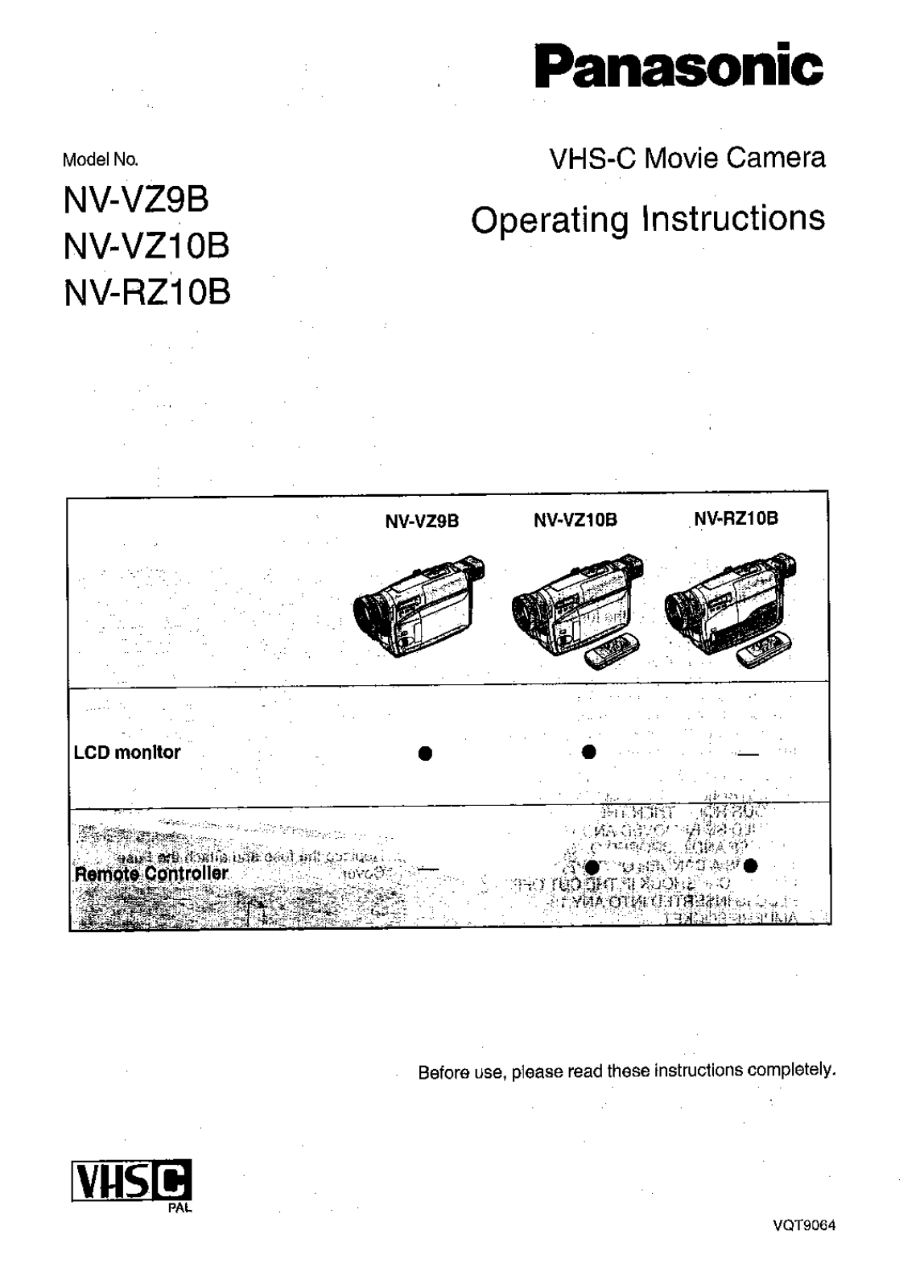 Panasonic NV-RZ10B, NV-VZ9B, NV-VZ10B User Manual