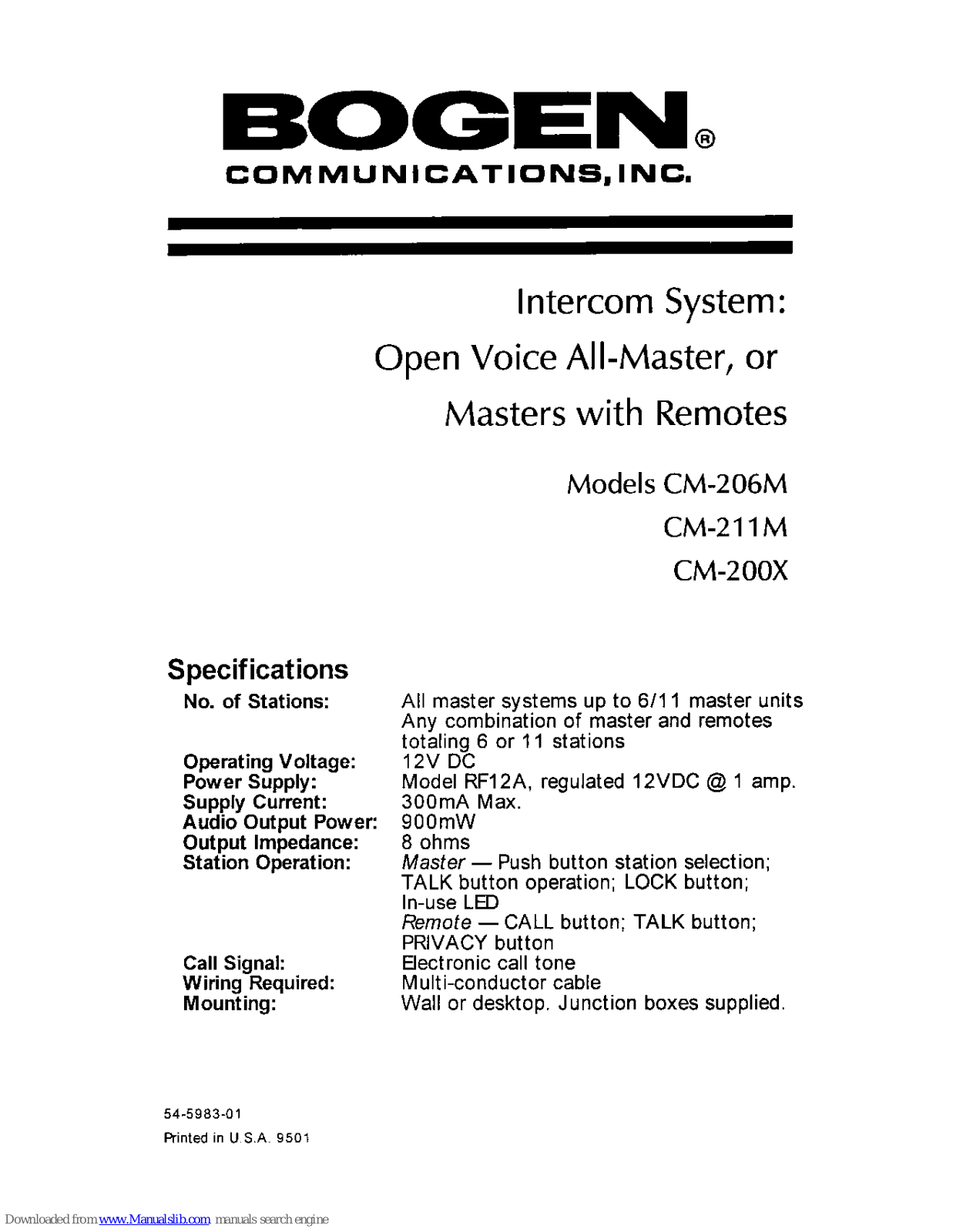 Bogen CM-206M, CM-211M, CM-200X User Manual