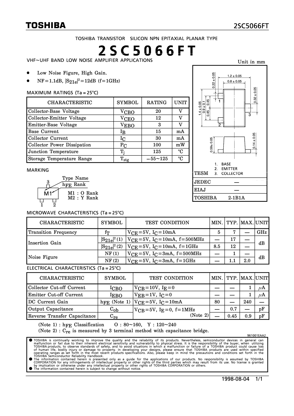 Toshiba 2SC5066FT Datasheet