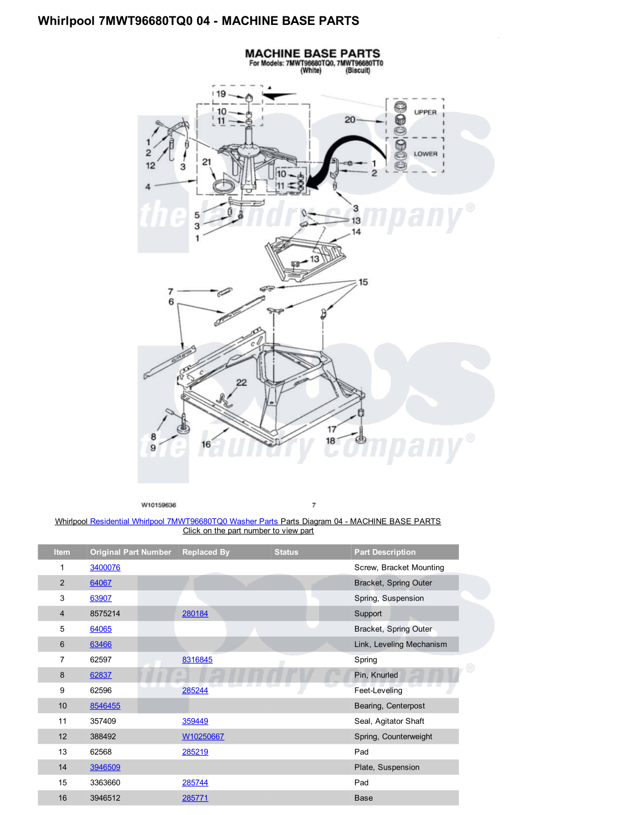 Whirlpool 7MWT96680TQ0 Parts Diagram