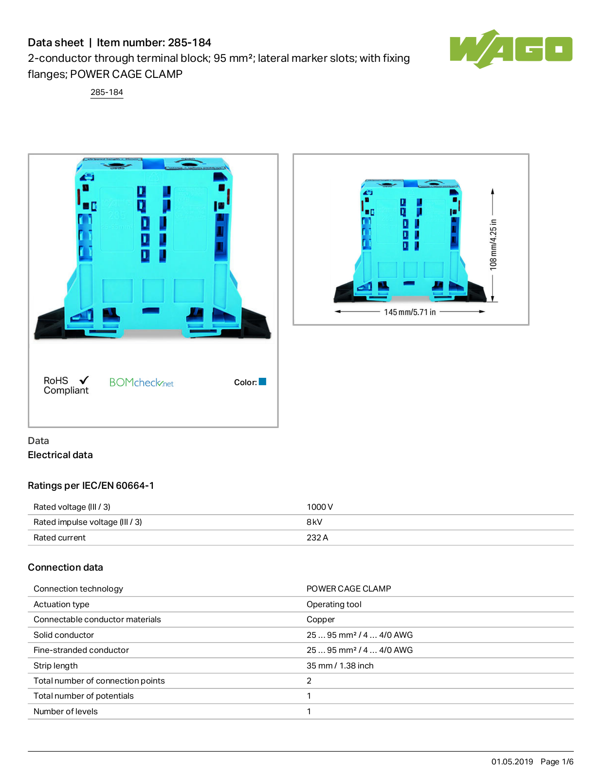 Wago 285-184 Data Sheet