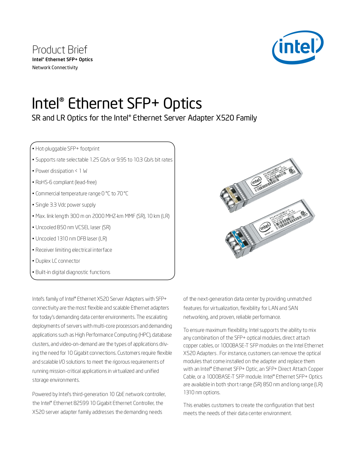 Intel E10GSFPSR User Manual