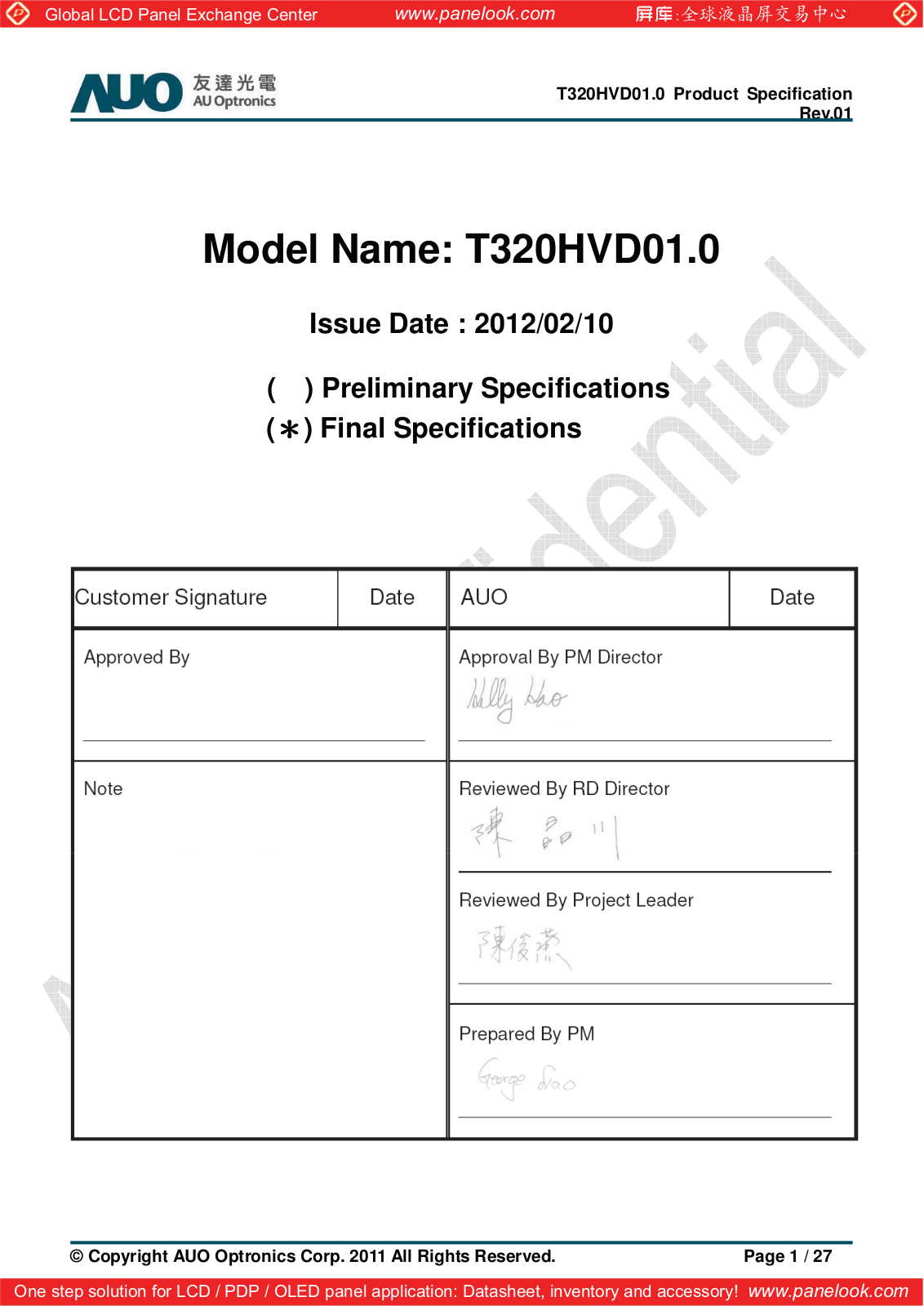 AUO T320HVD01.0 Specification - ManualMachine.com