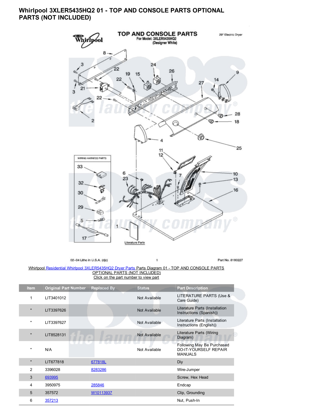 Whirlpool 3XLER5435HQ2 Parts Diagram