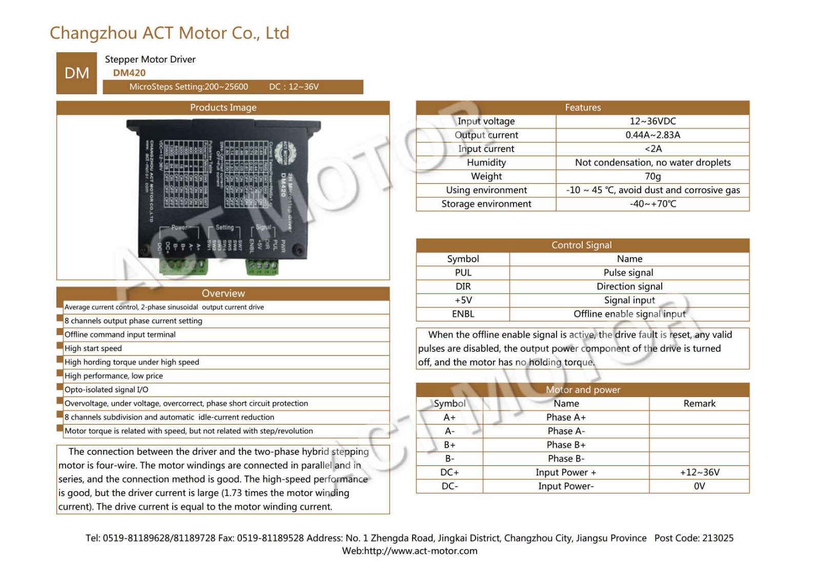 ACT MOTOR ACT DM420 Datasheet - ManualMachine.com