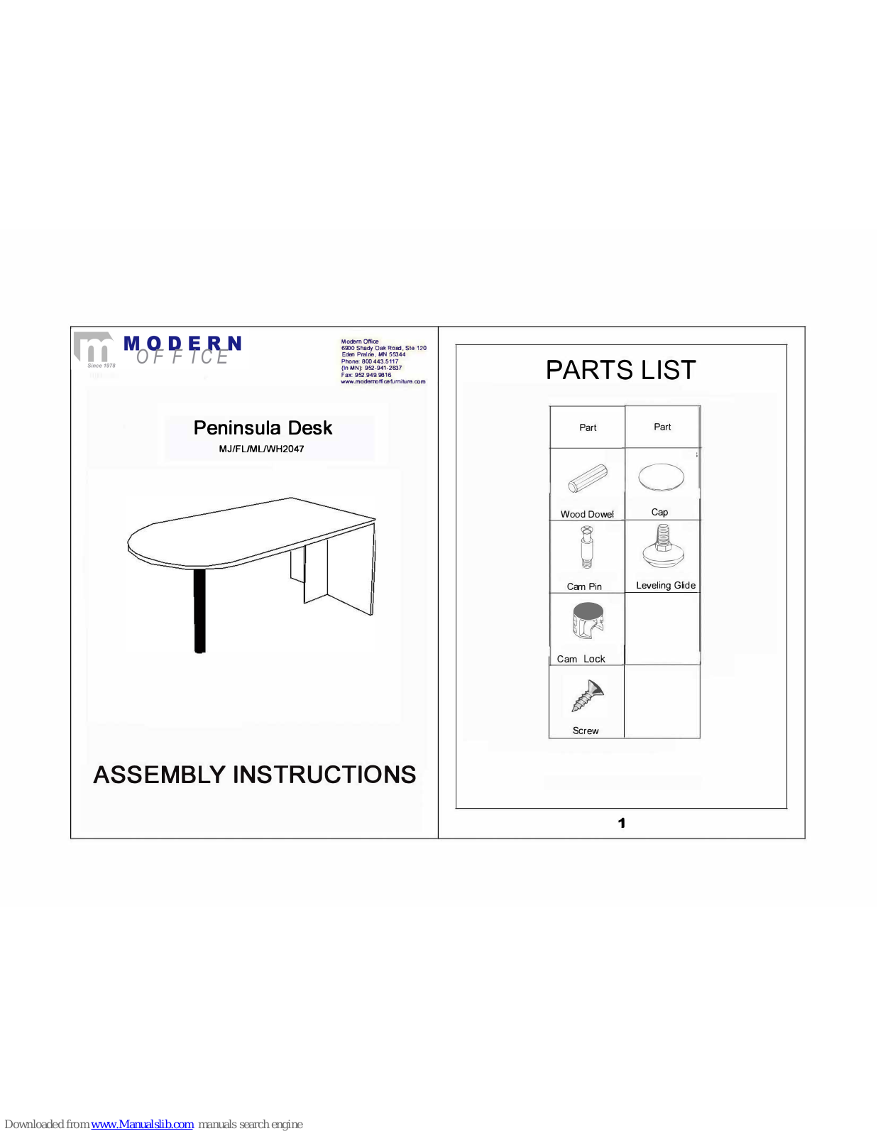 Modern Office MJ, FUML, WH2047 Assembly Instructions Manual