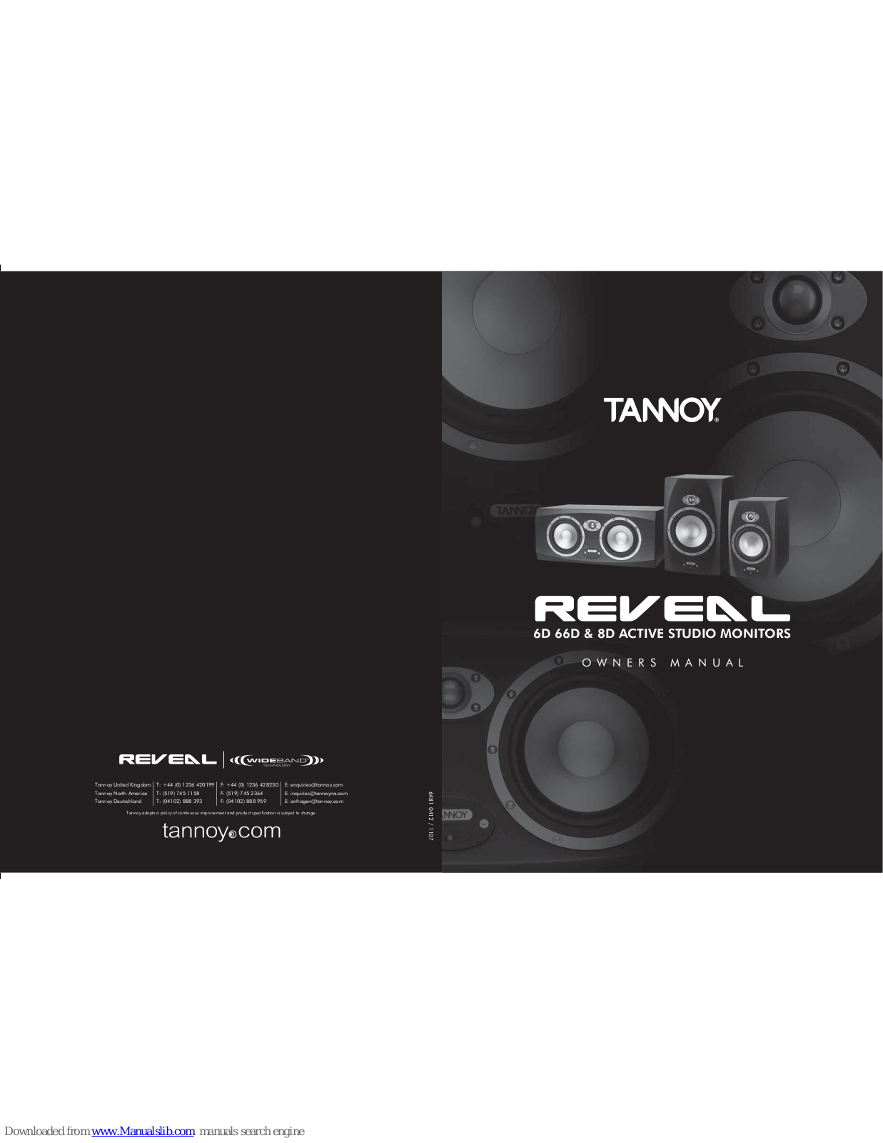 Tannoy 6D 66D & 8D, Reveal 6D, Reveal 66D, Reveal 8D Owner's Manual