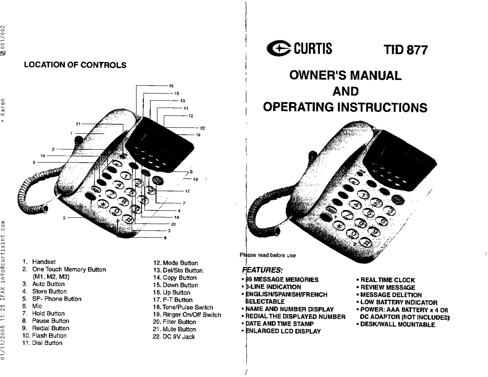 Curtis TID877 User Manual