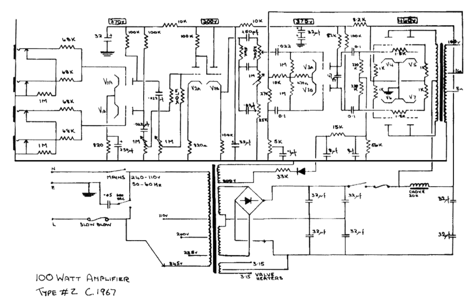 Marshall 100W-Type-2-1967 Schematic