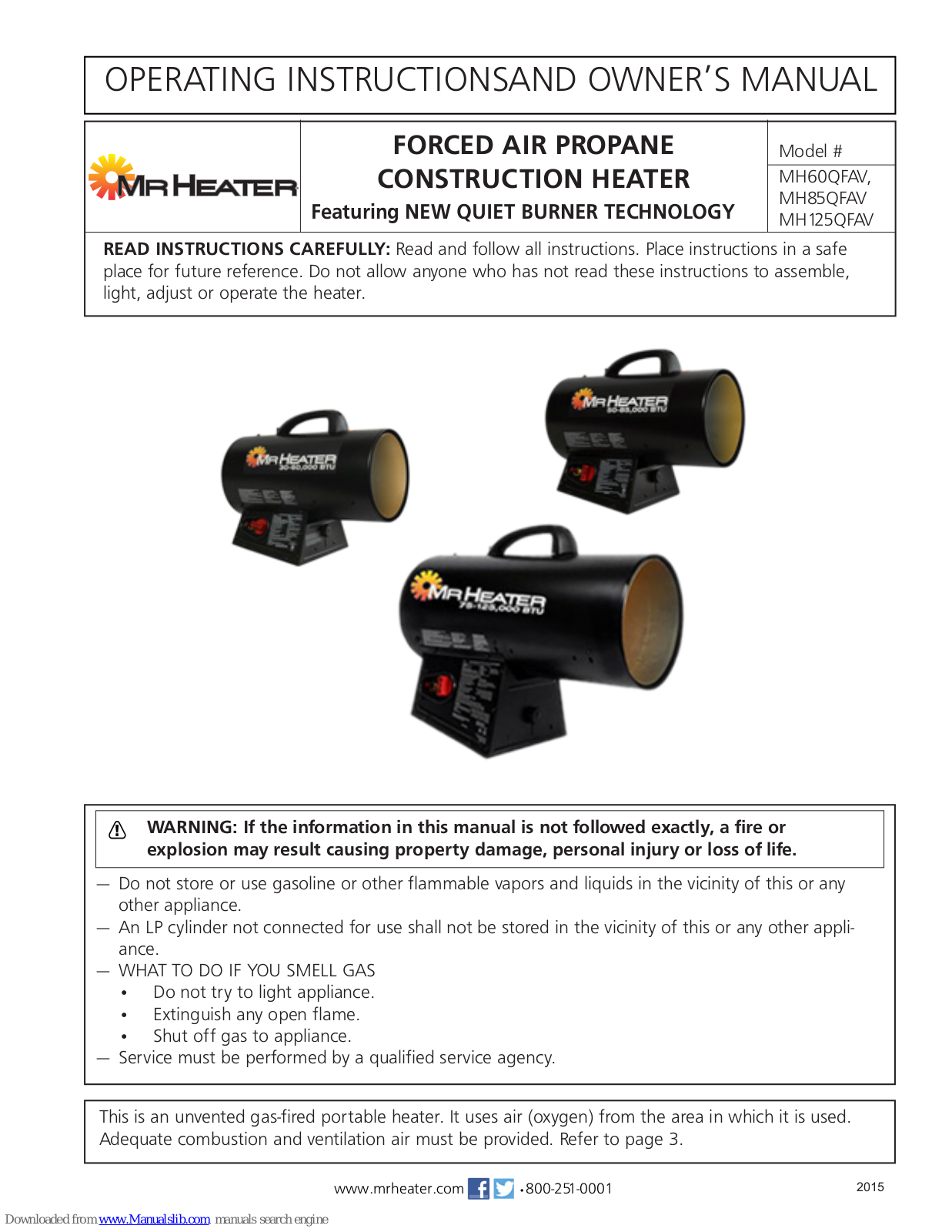 Mr. Heater MH60QFAV, MH85QFAV, MH125QFAV Owner's Manual