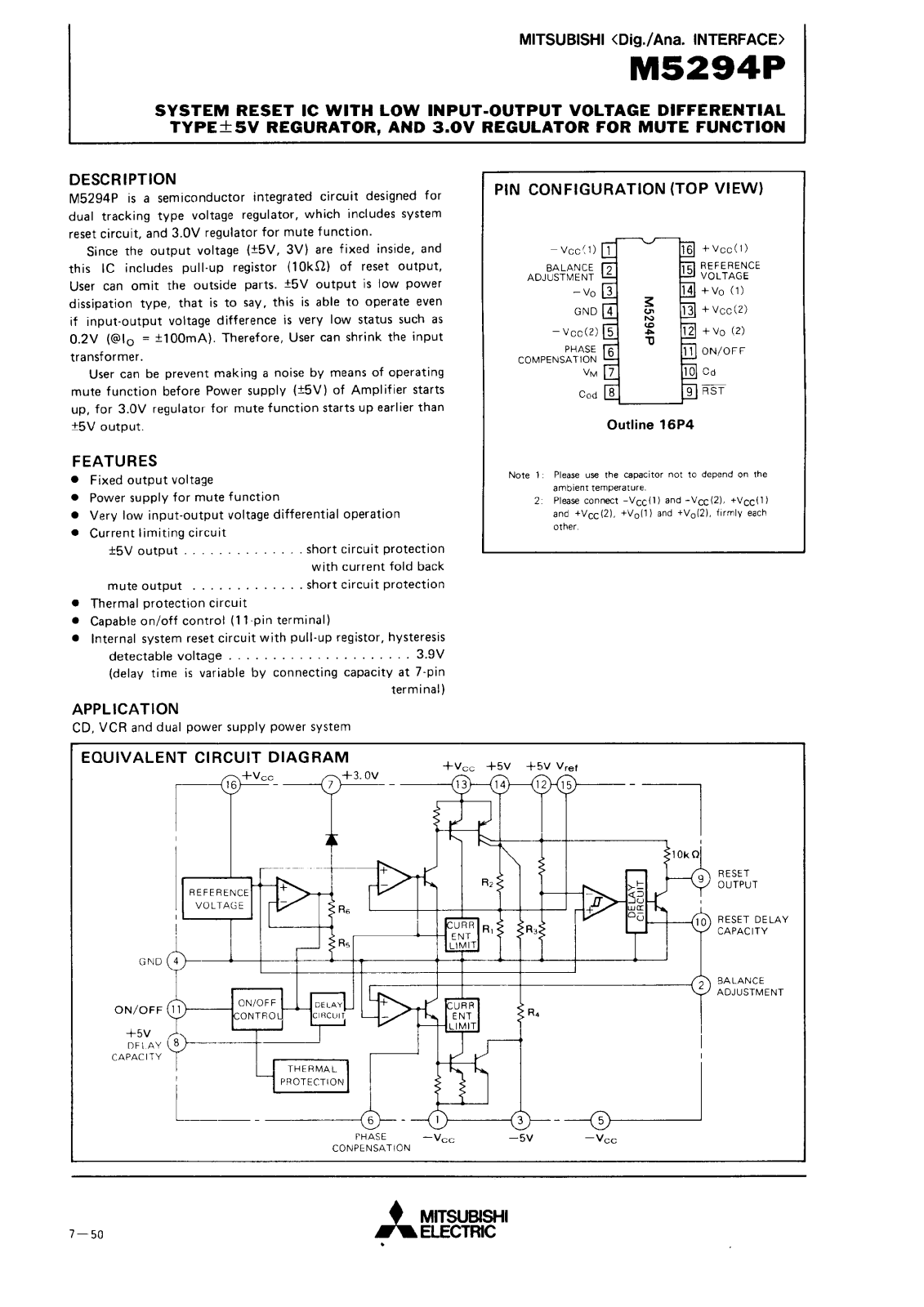 Mitsubishi M5294P Datasheet