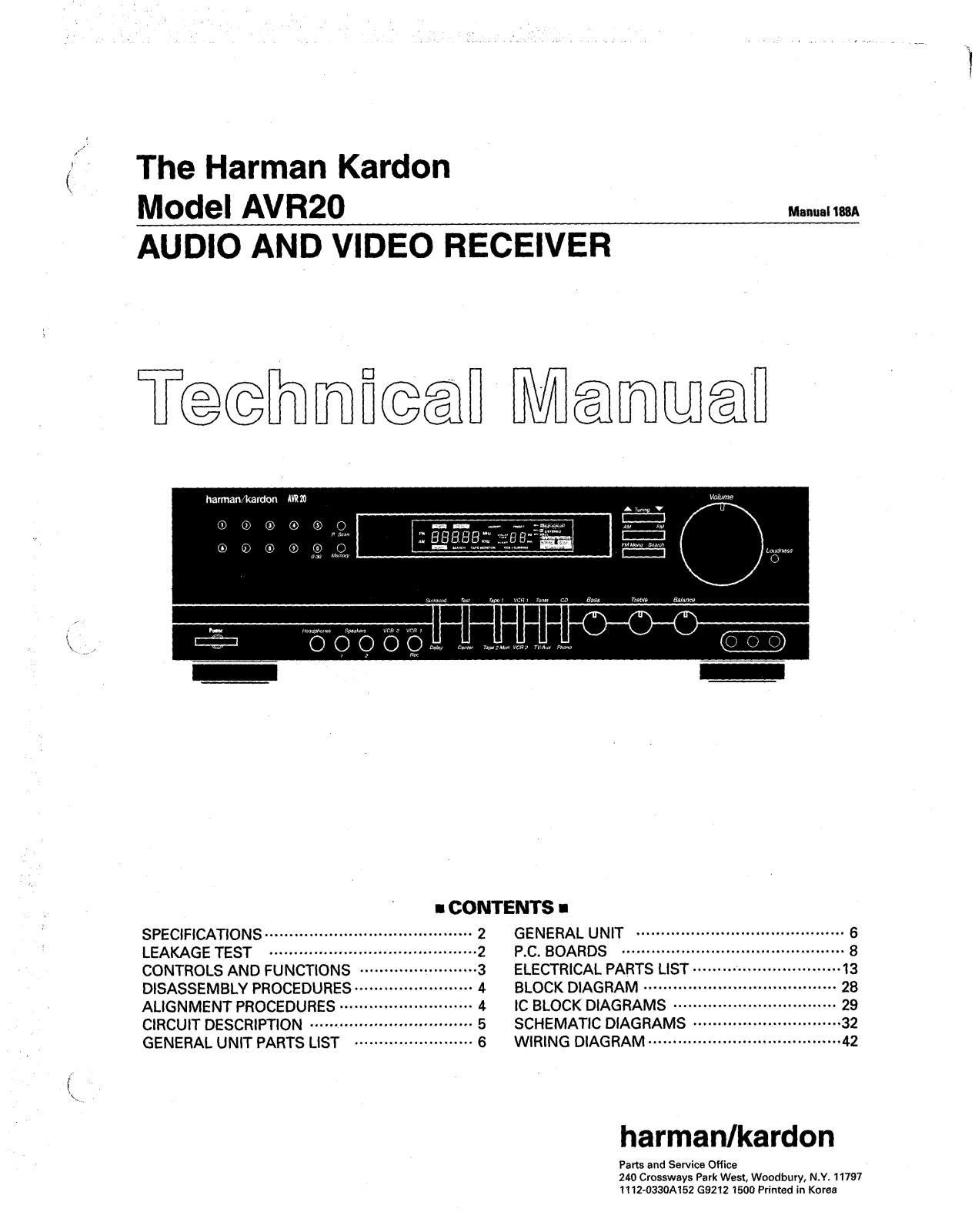 HARMAN KARDON AVR 20 Service Manual