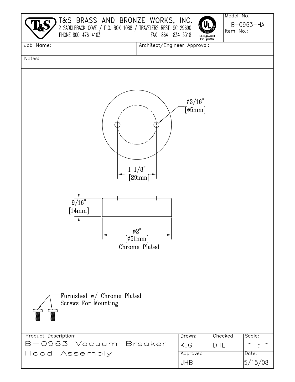 T&S Brass B-0963-HA User Manual