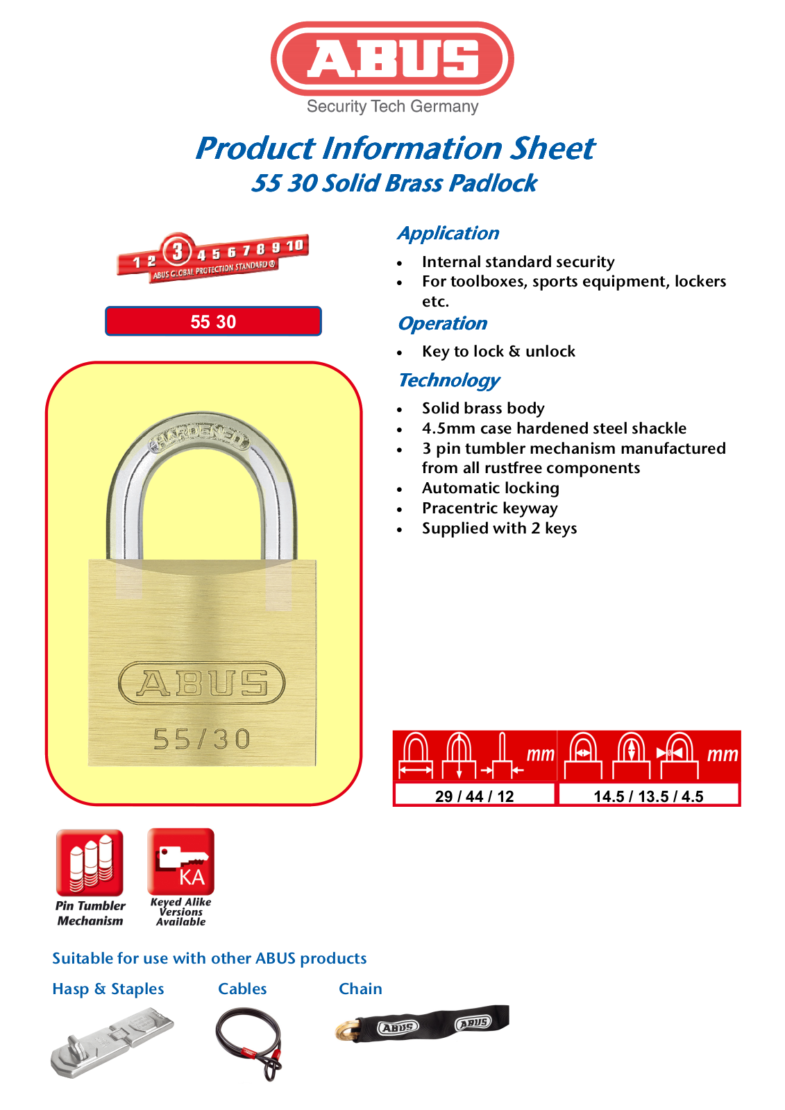 ABUS 55 30 Product Information Sheet - ManualMachine.com
