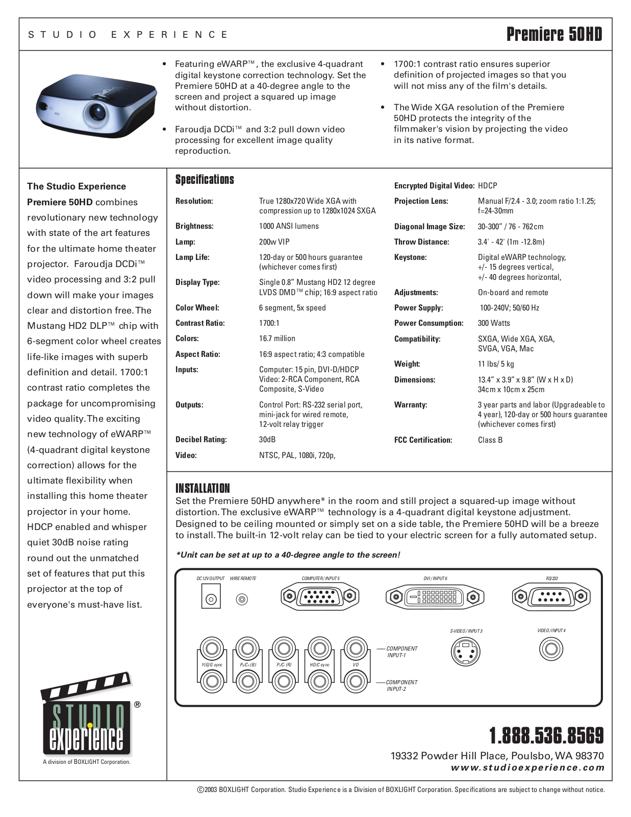 Boxlight Corporation Premier 50HD Product Sheet