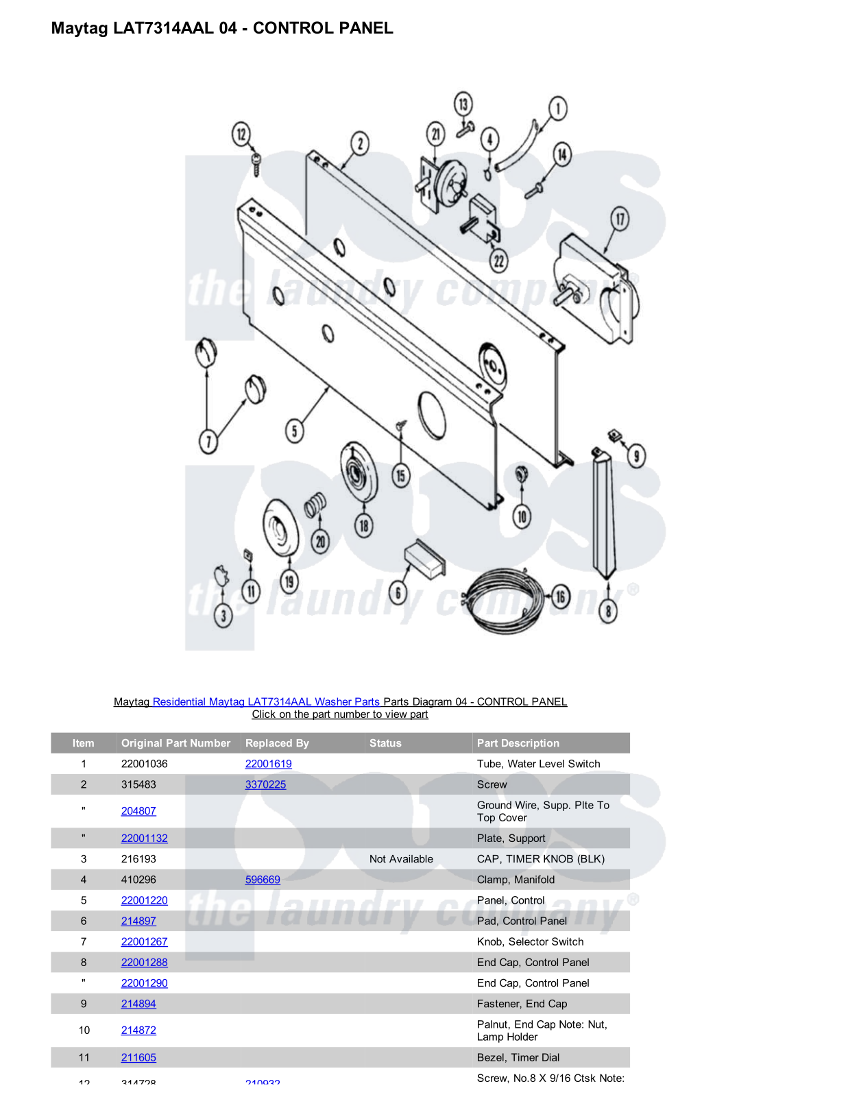 Maytag LAT7314AAL Parts Diagram