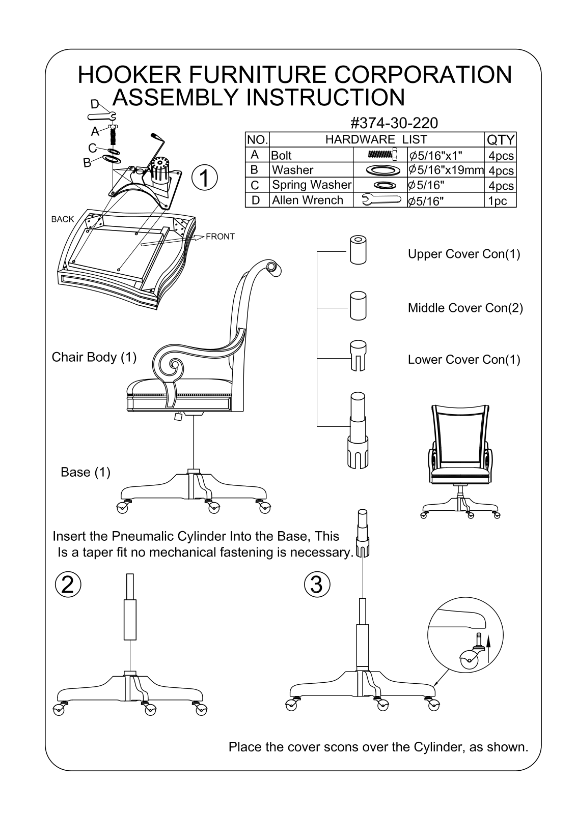 Hooker 374-30-220 Assembly Instructions