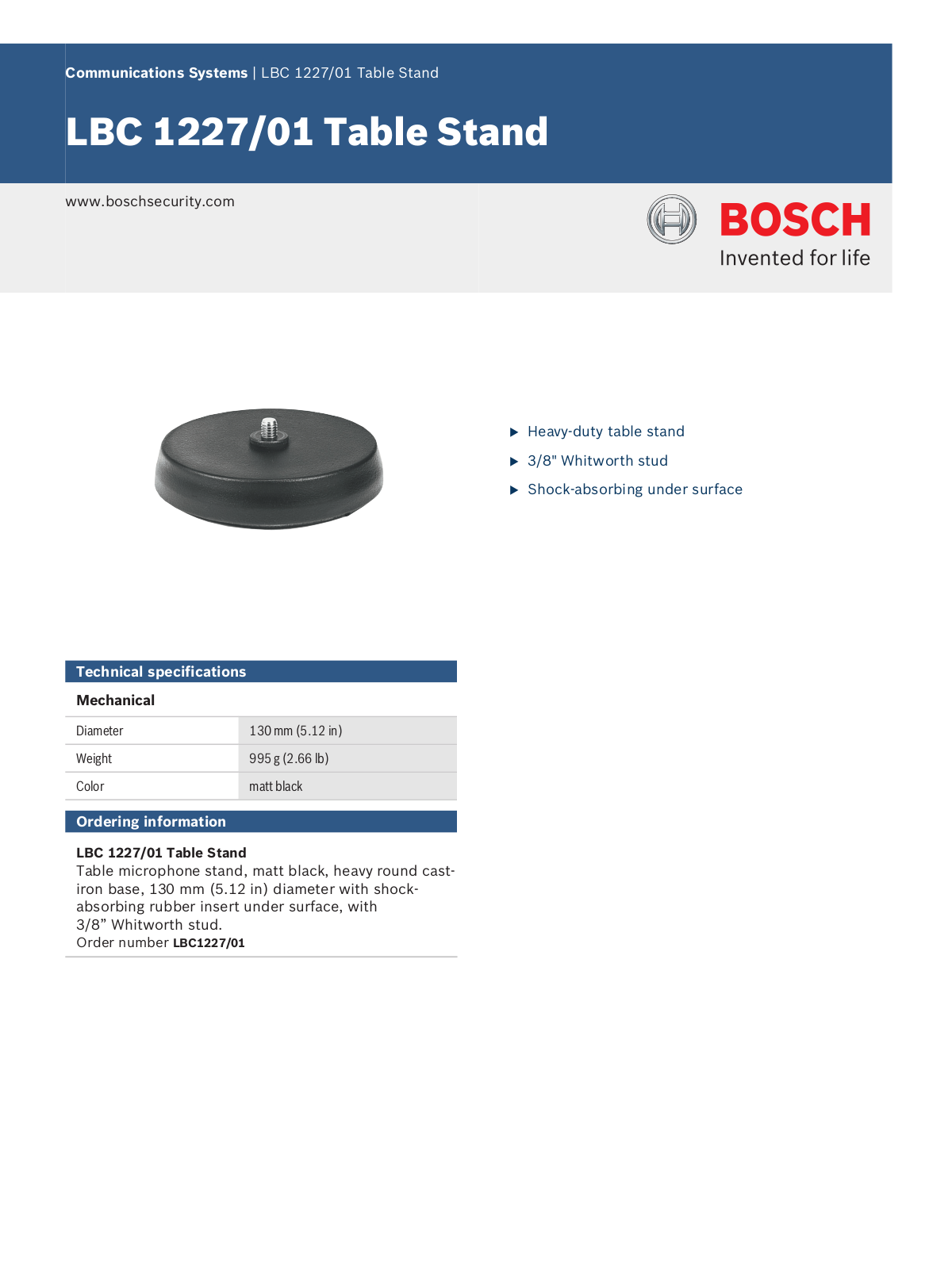 Bosch LBC1227-01 Specsheet