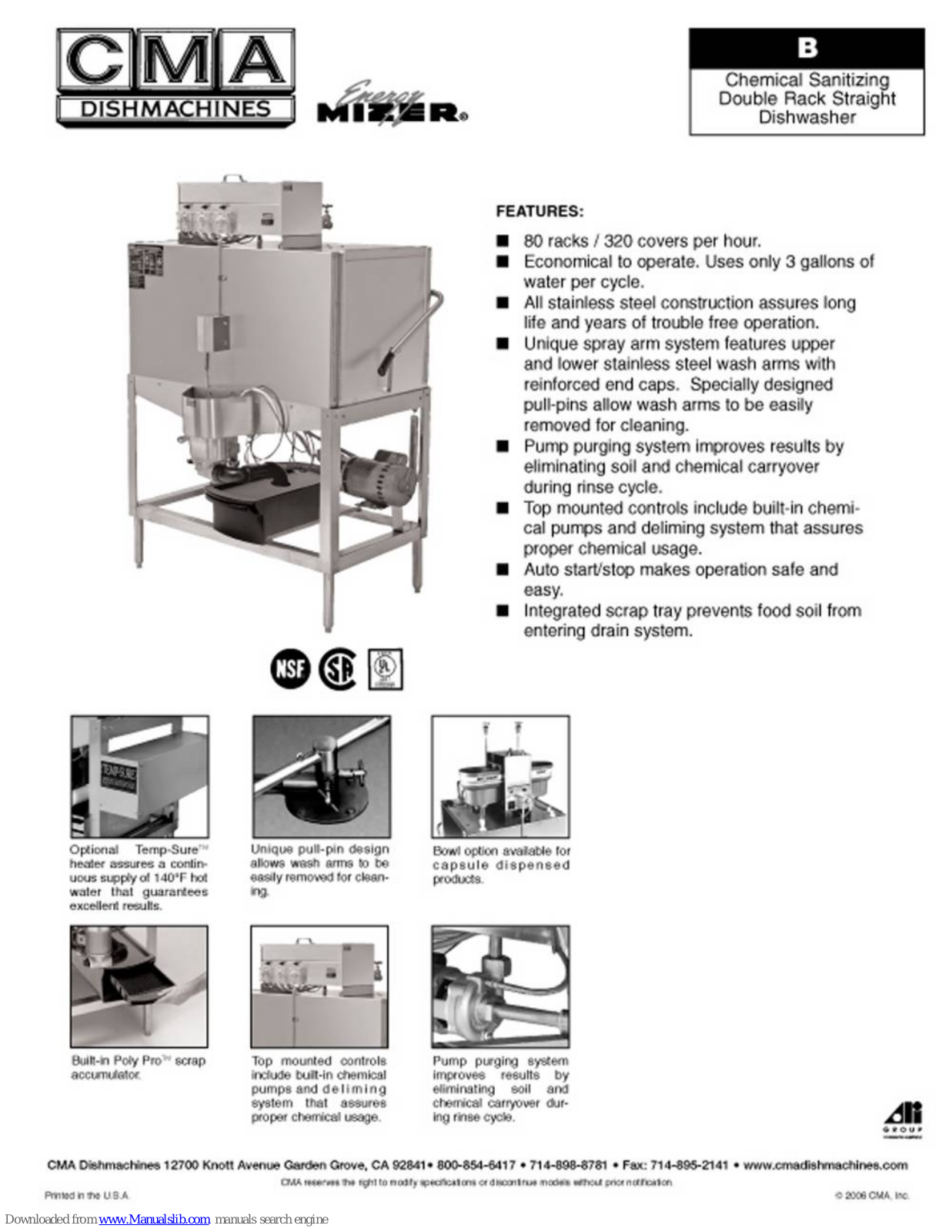 CMA Dishmachines CMA-B, Energy Mizer B Specifications