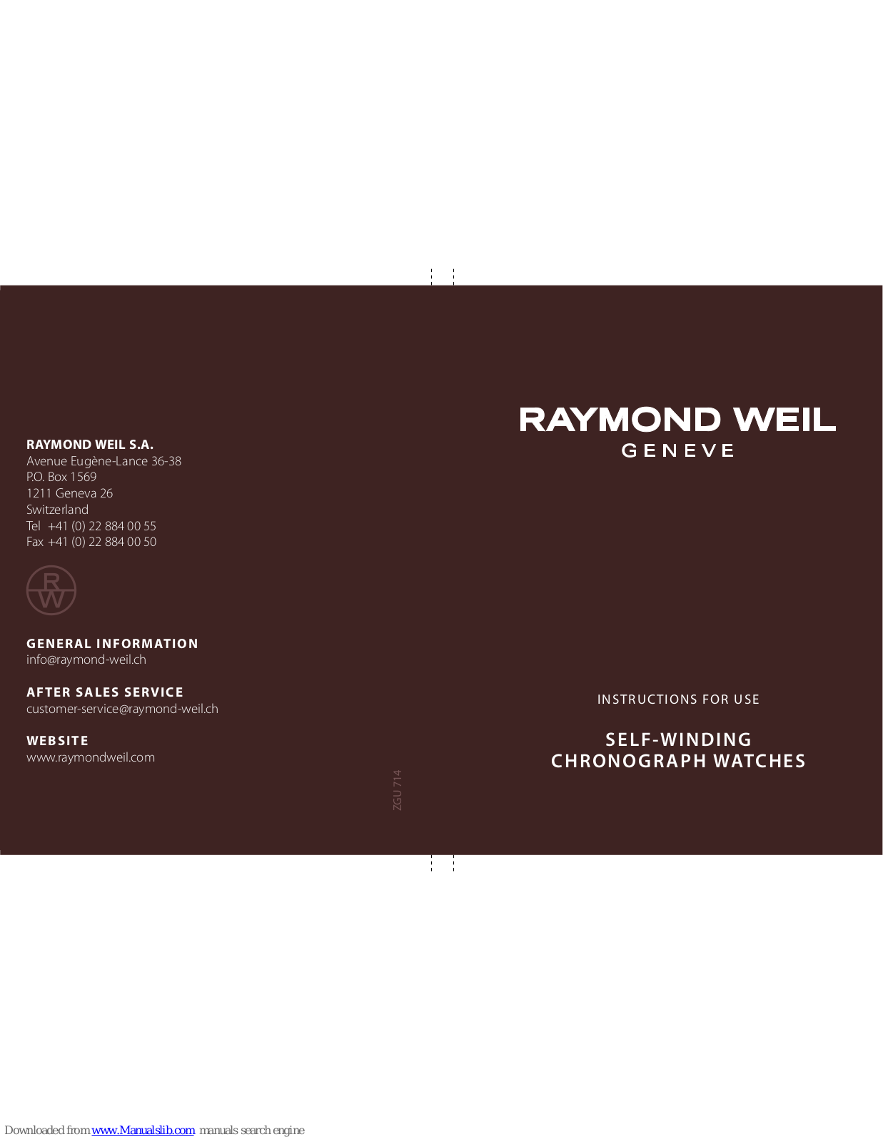 Raymond Weil ZGU 714 Instructions For Use Manual