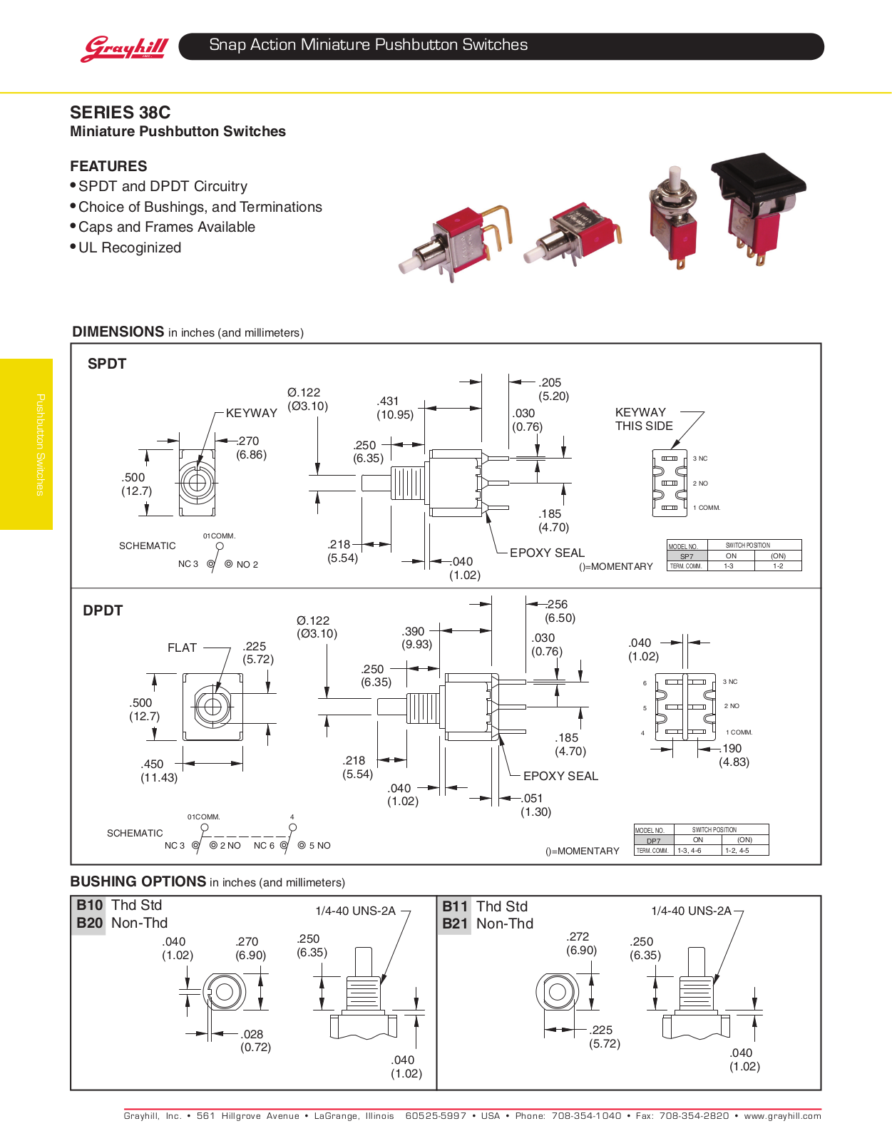 Grayhill Pushbutton switches Snap Action 38C User Manual