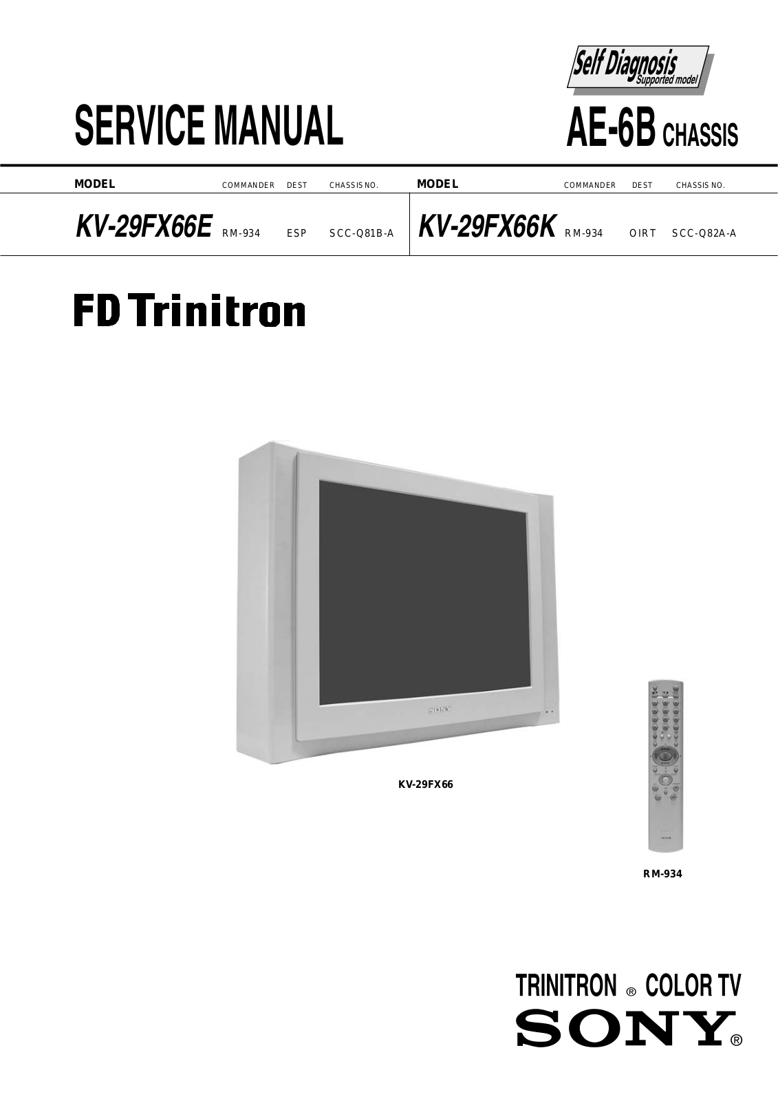 Sony KV-29FX66 Service Manual