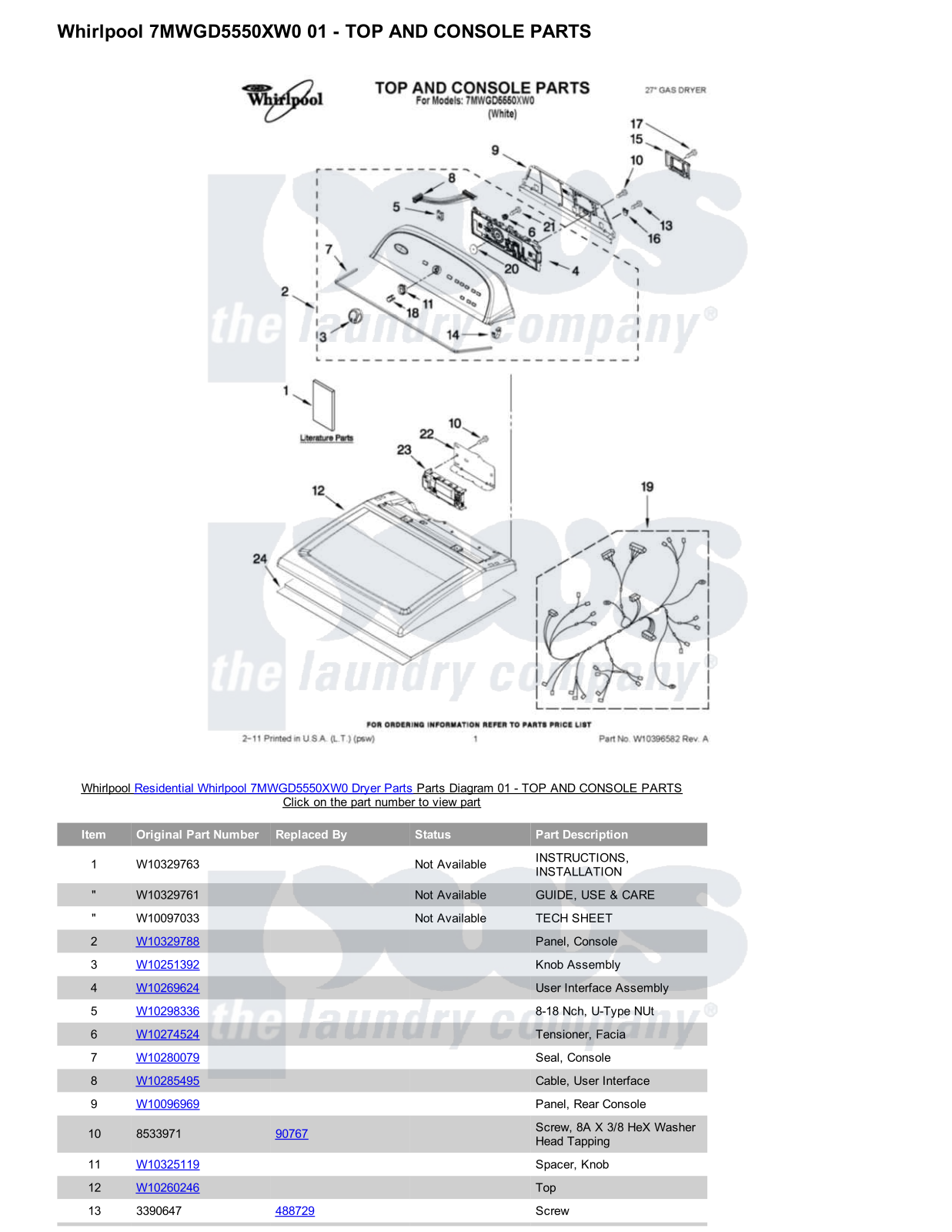 Whirlpool 7MWGD5550XW0 Parts Diagram