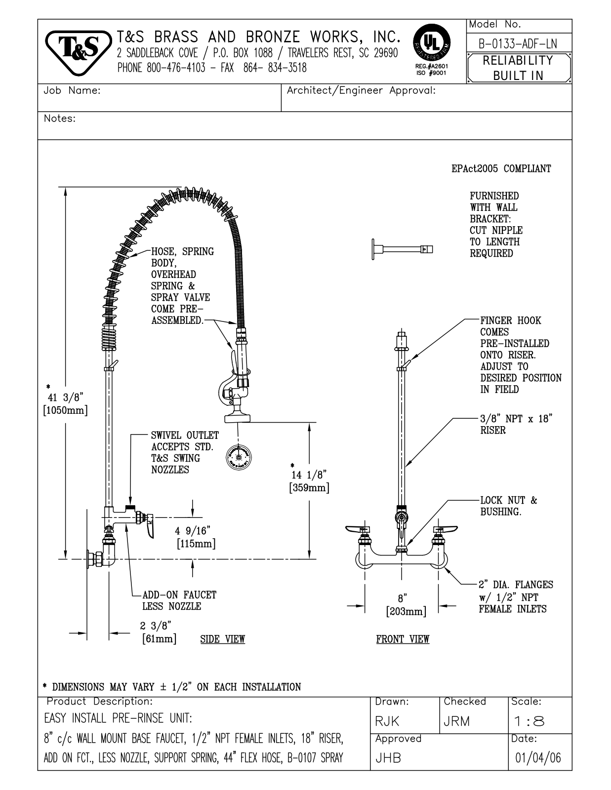 T & S Brass & Bronze Works B-0133-ADF-LN General Manual