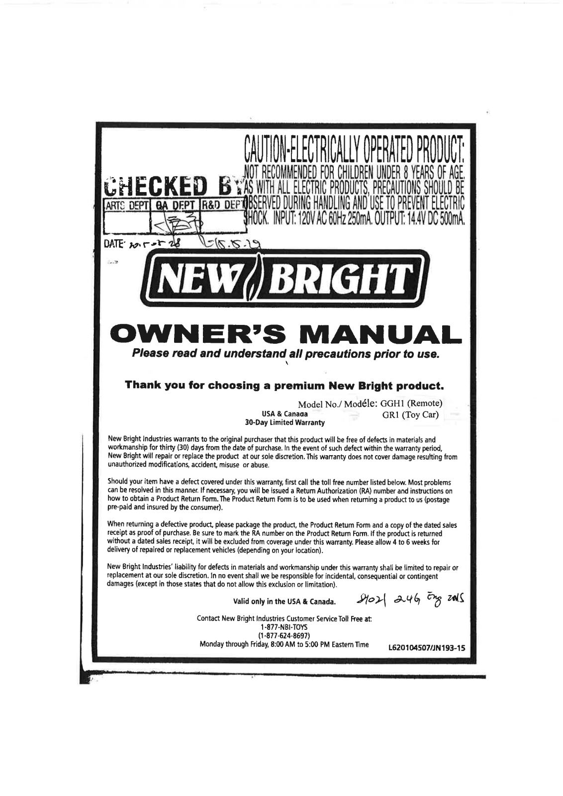 New Bright Co GR1 User Manual