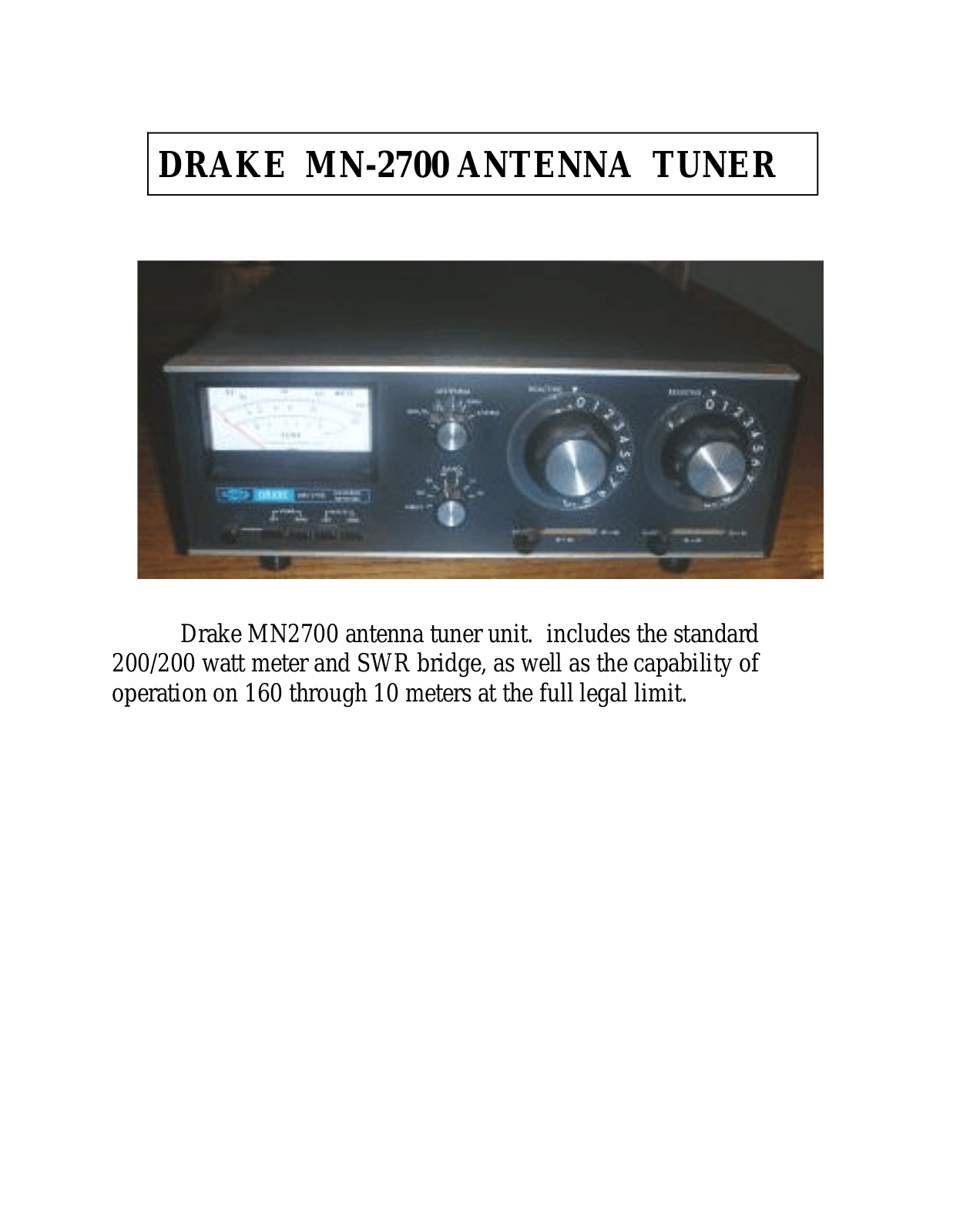 DRAKE MN-2700 User Manual