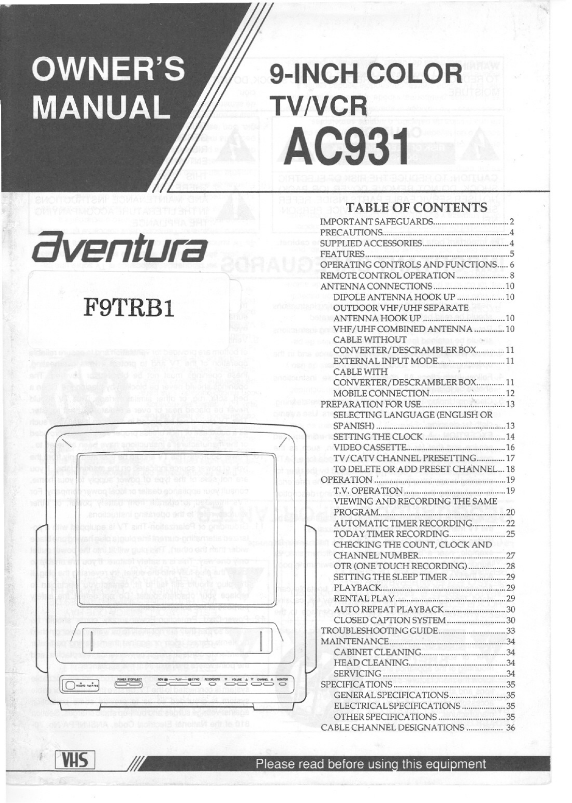 Funai F9TRB1 User Manual