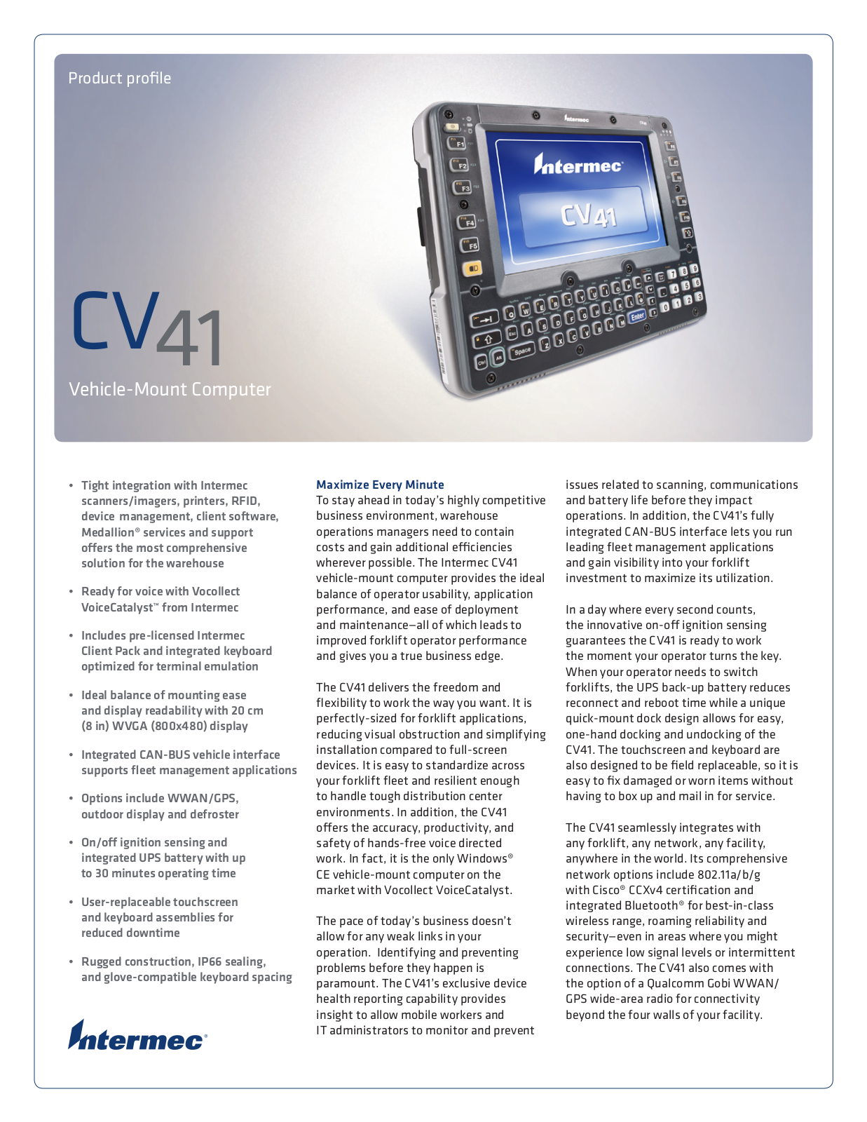 Intermec CV41ACA1A1BET01A Product Data Sheet