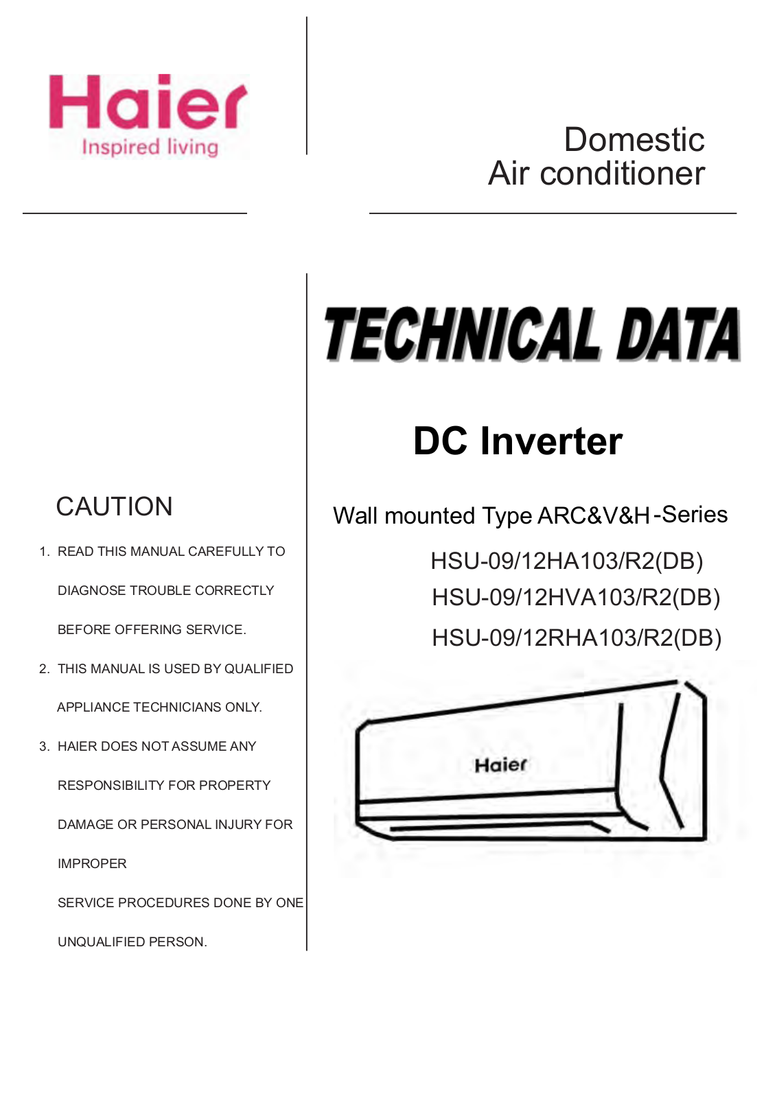 Haier HSU-09/12HA103/R2(DB), HSU-09/12HVA103/R2(DB), HSU-09/12RHA103/R2(DB) Schematic