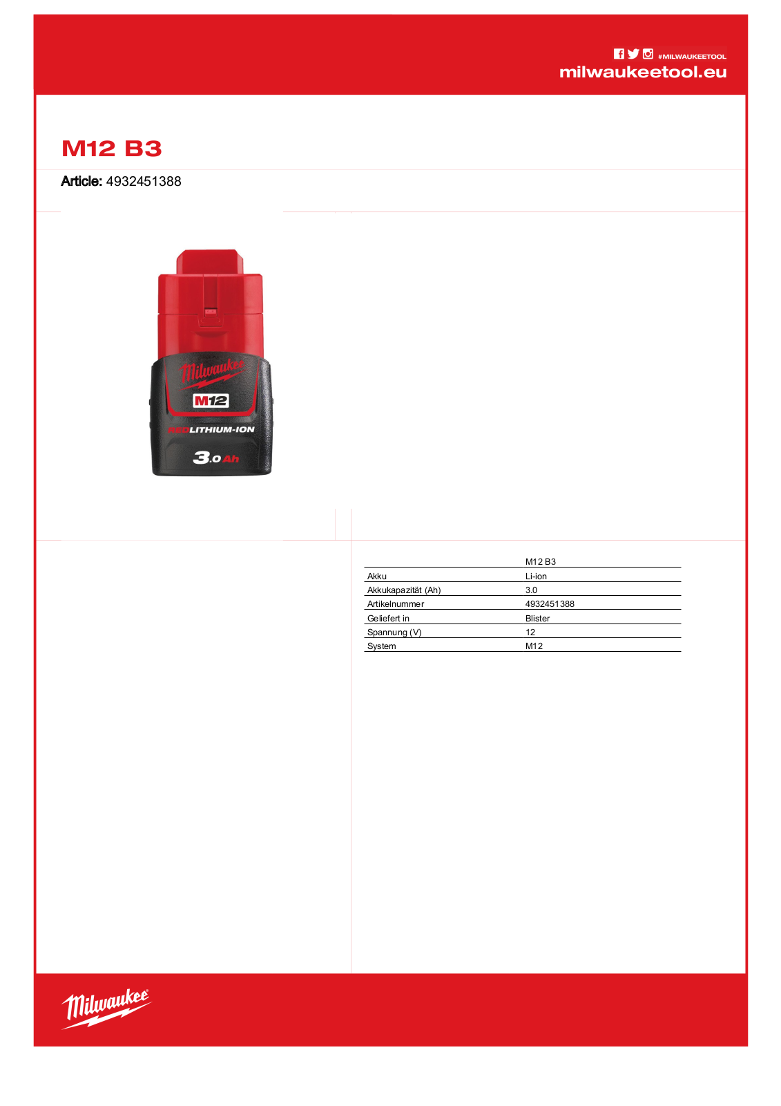 Milwaukee M12 B3 User Manual