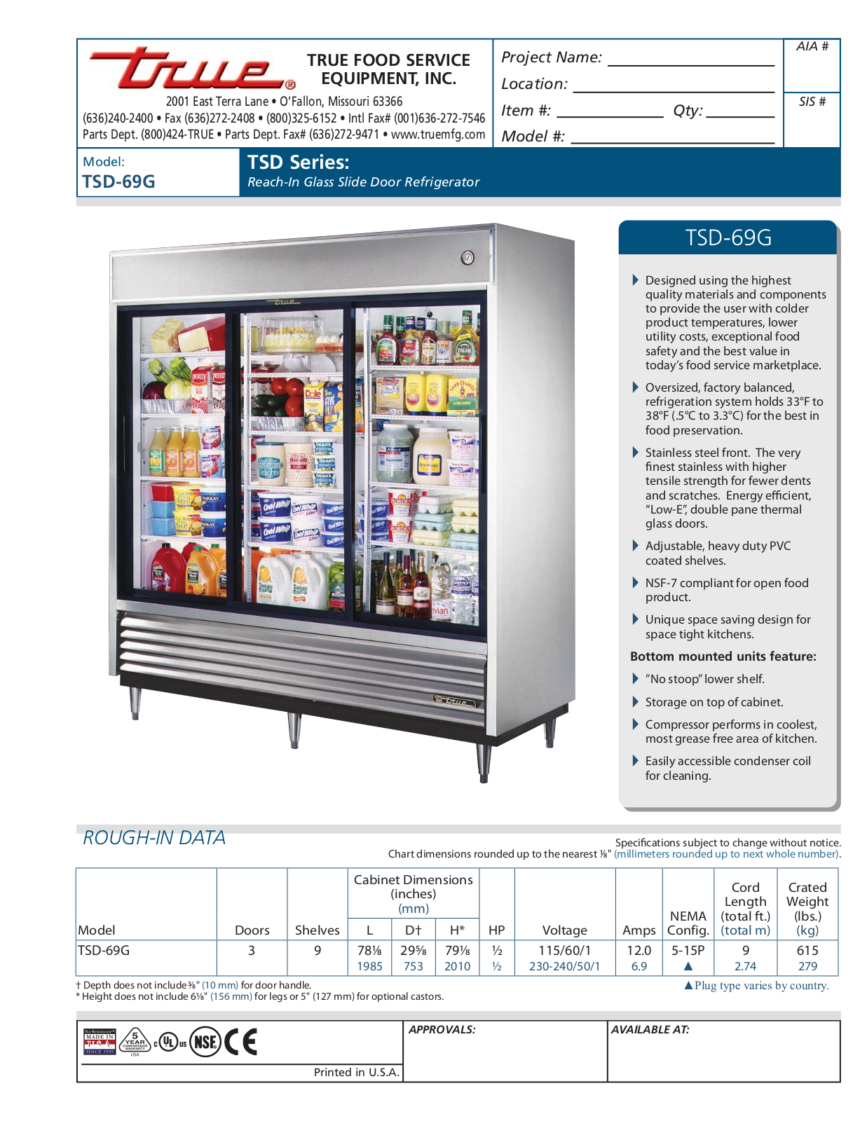 True TSD-69G Specifications