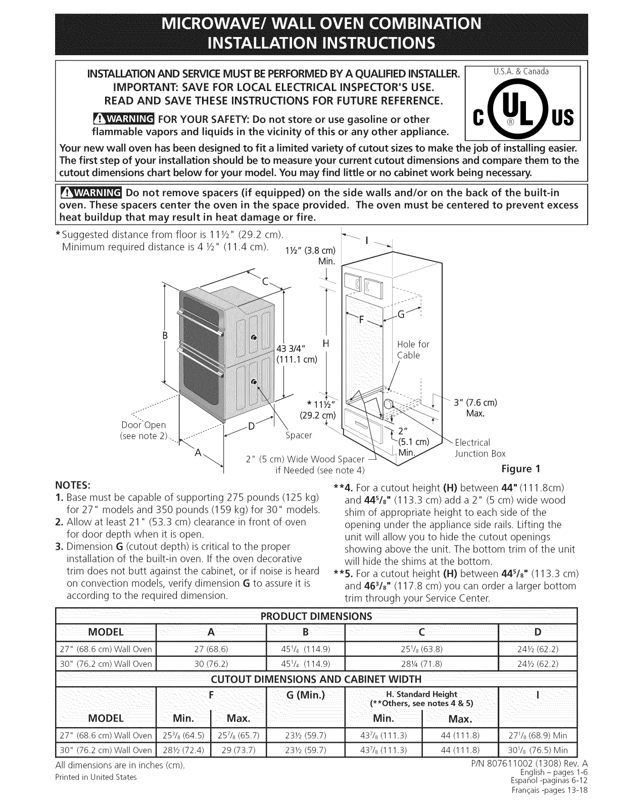 Electrolux E30MC75PPSB, E30MC75PPSC, EW27MC65PSB, EW27MC65PSC, EW30MC65PSB Installation Guide