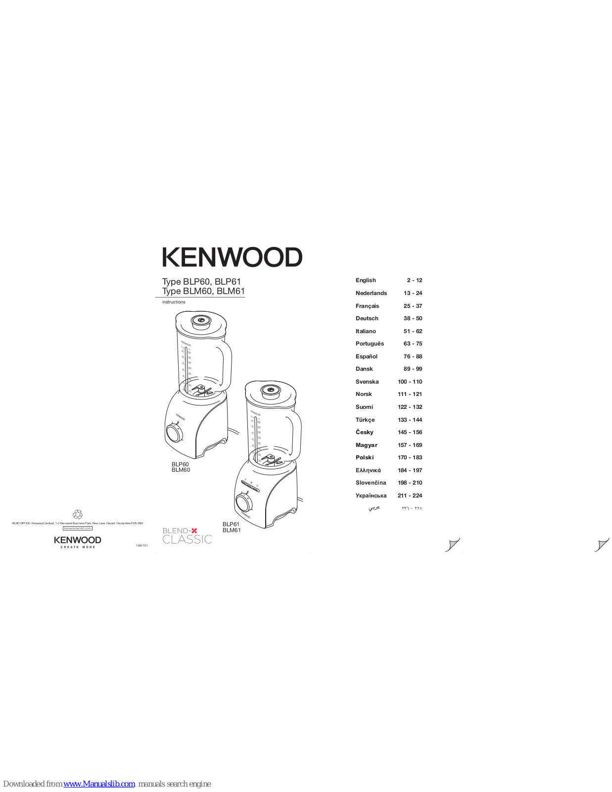 Kenwood BLP60, BLP61, BLM60, BLM61 User Manual